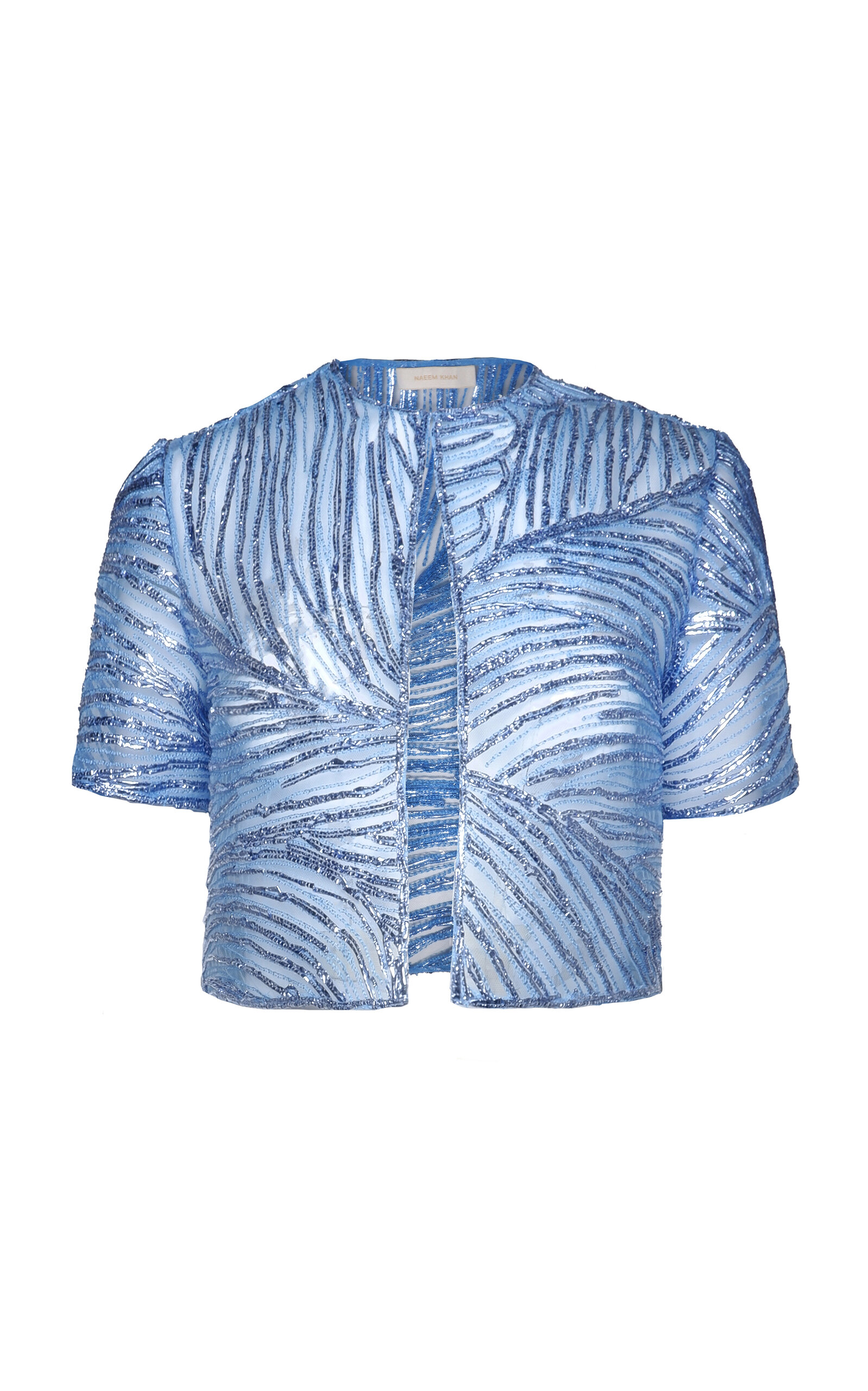 Naeem Khan Metallic Raffia Tulle-Blend Bolero - Blue