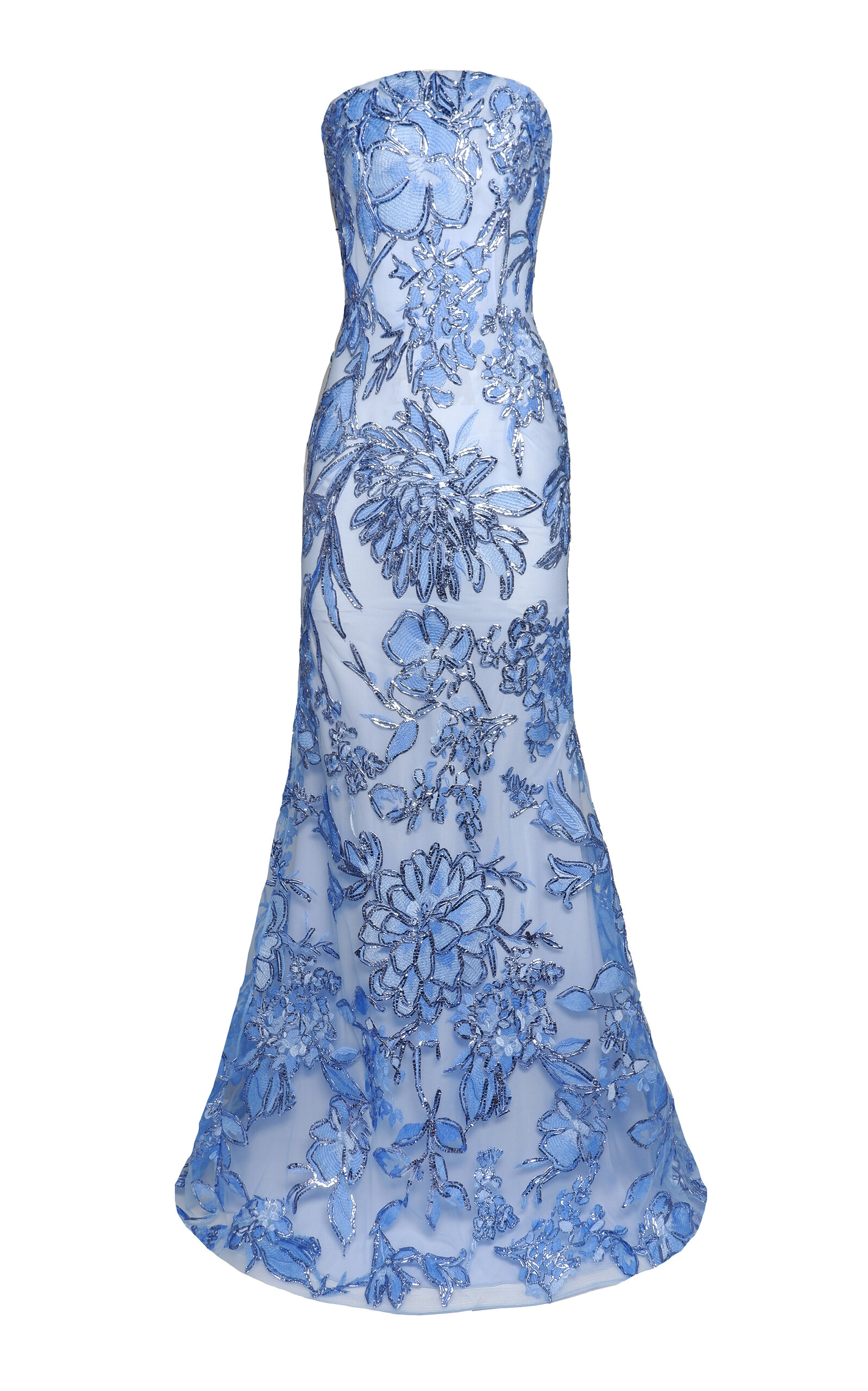 Naeem Khan Floral Raffia Draped Tulle-Blend Gown - Floral