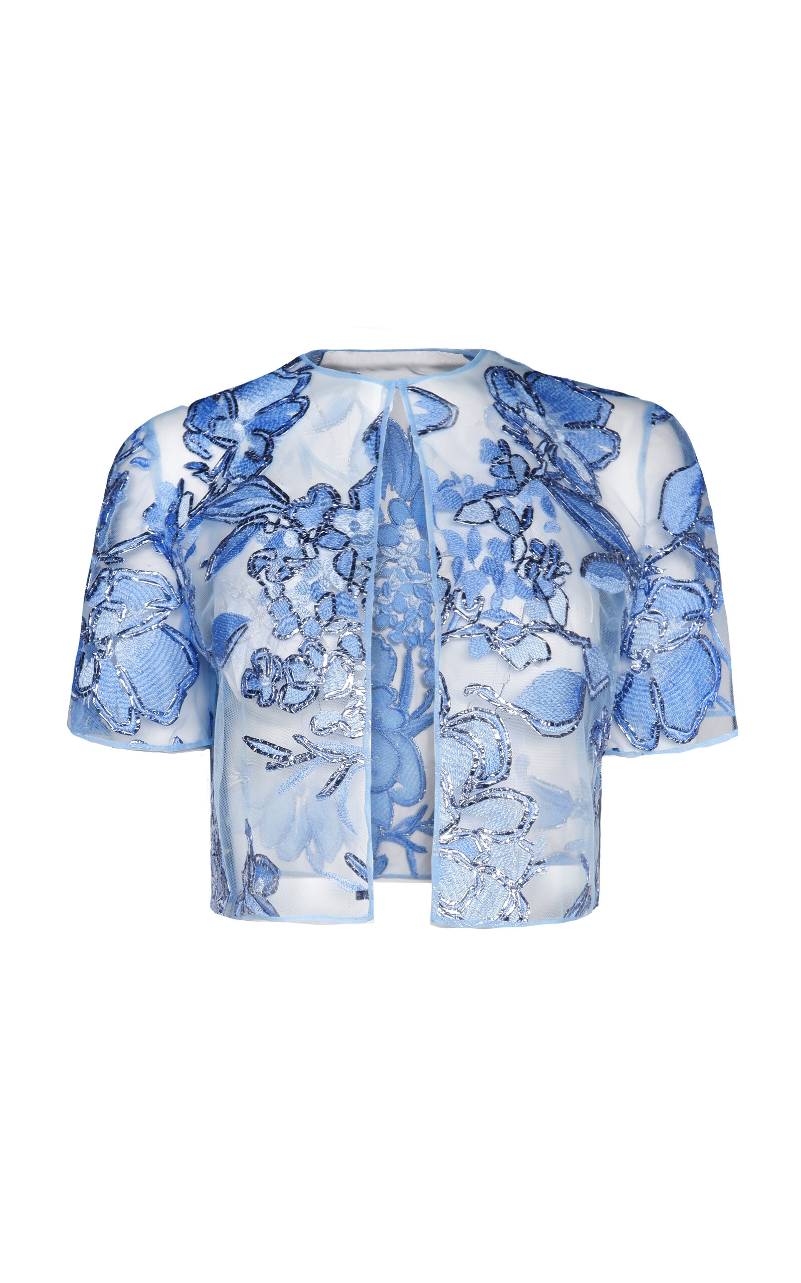 Naeem Khan Floral Raffia Tulle-Blend Bolero - Floral