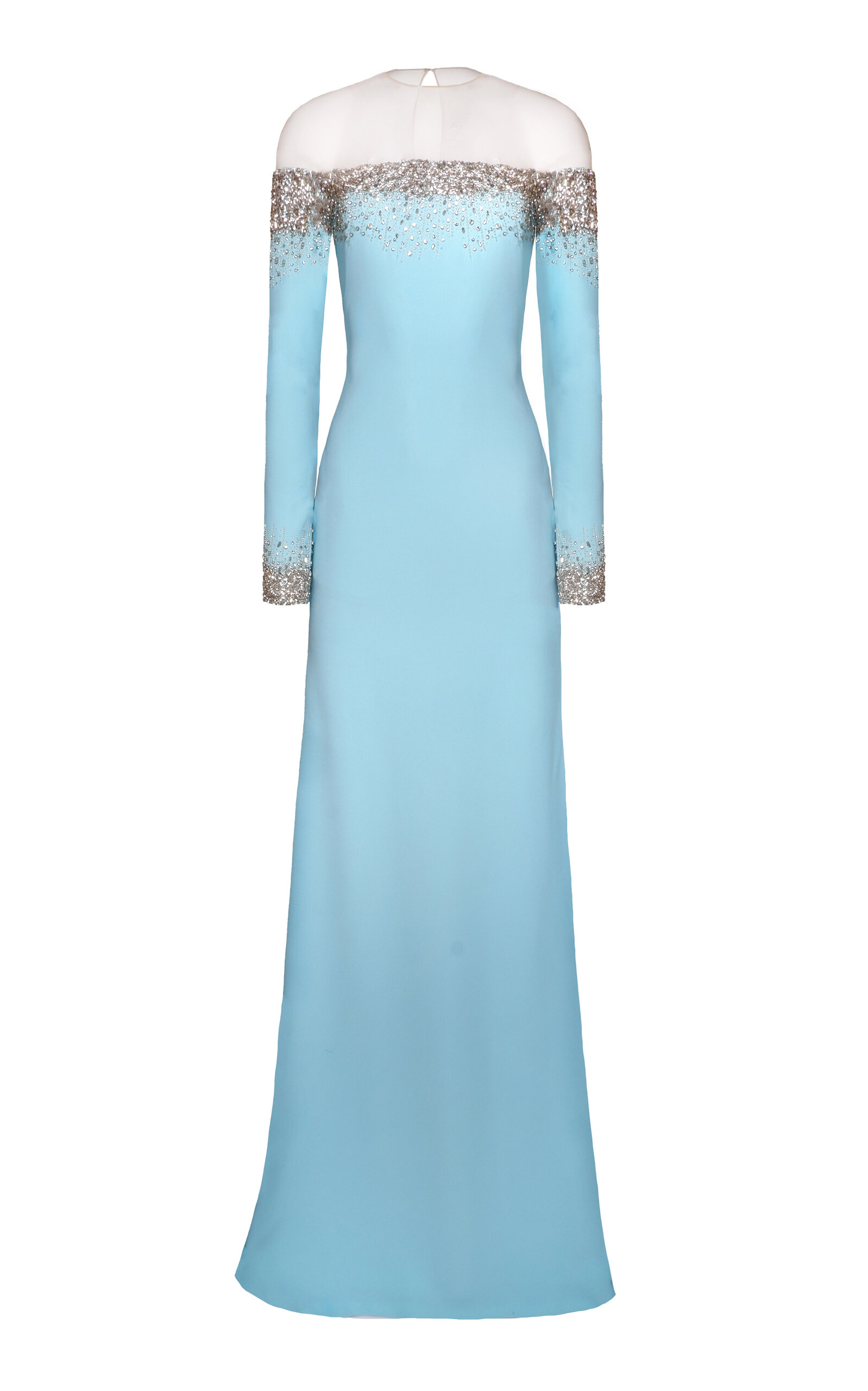 Naeem Khan Crystal Embellished Illusion Gown - Turquoise