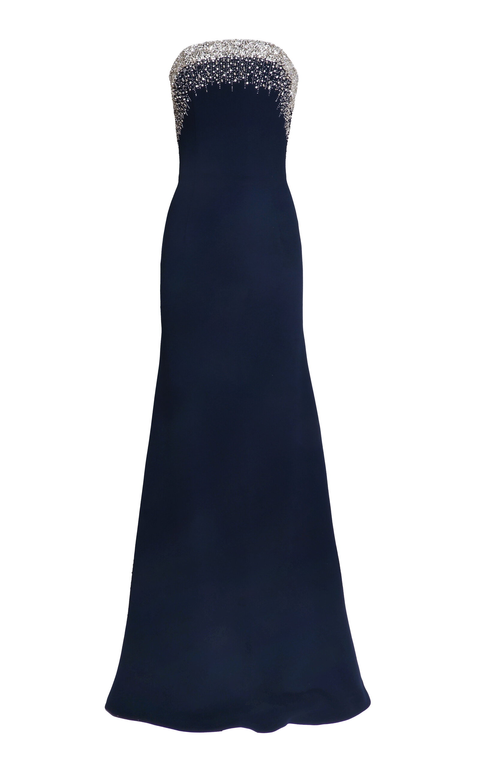 Naeem Khan Crystal Embellished Fit and Flare Gown - Navy