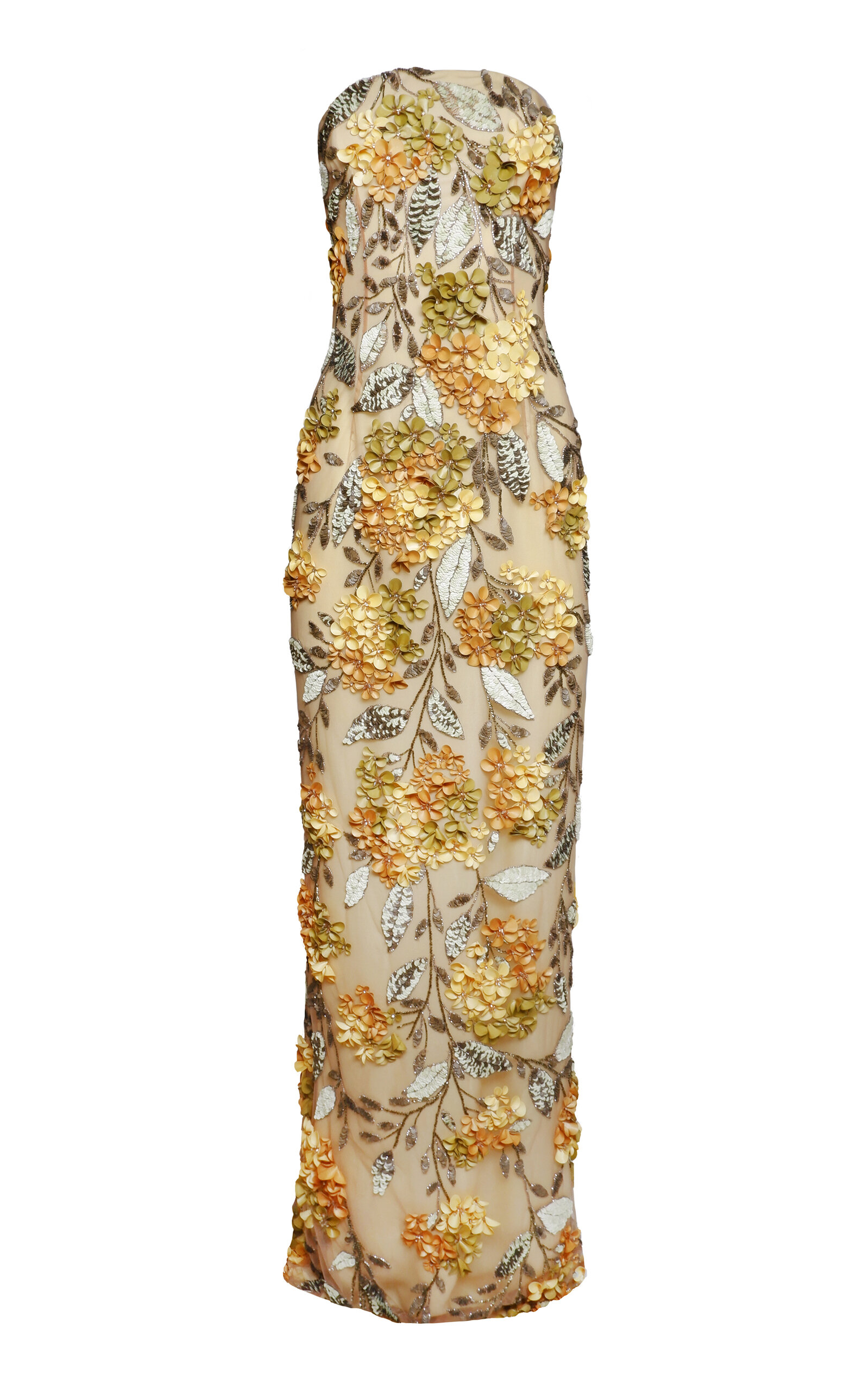 Naeem Khan Floral Embroidered Gown In Orange