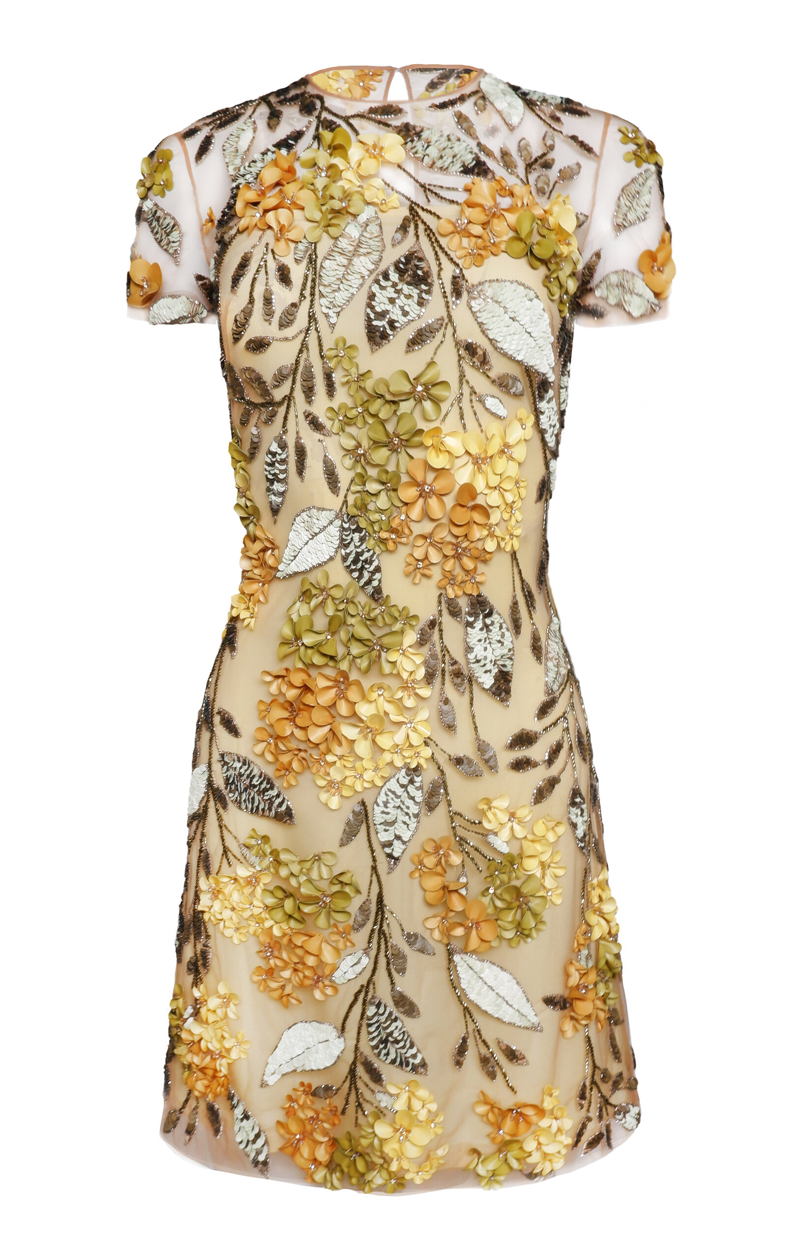 Naeem Khan Floral Embroidered Illusion Dress In Multi