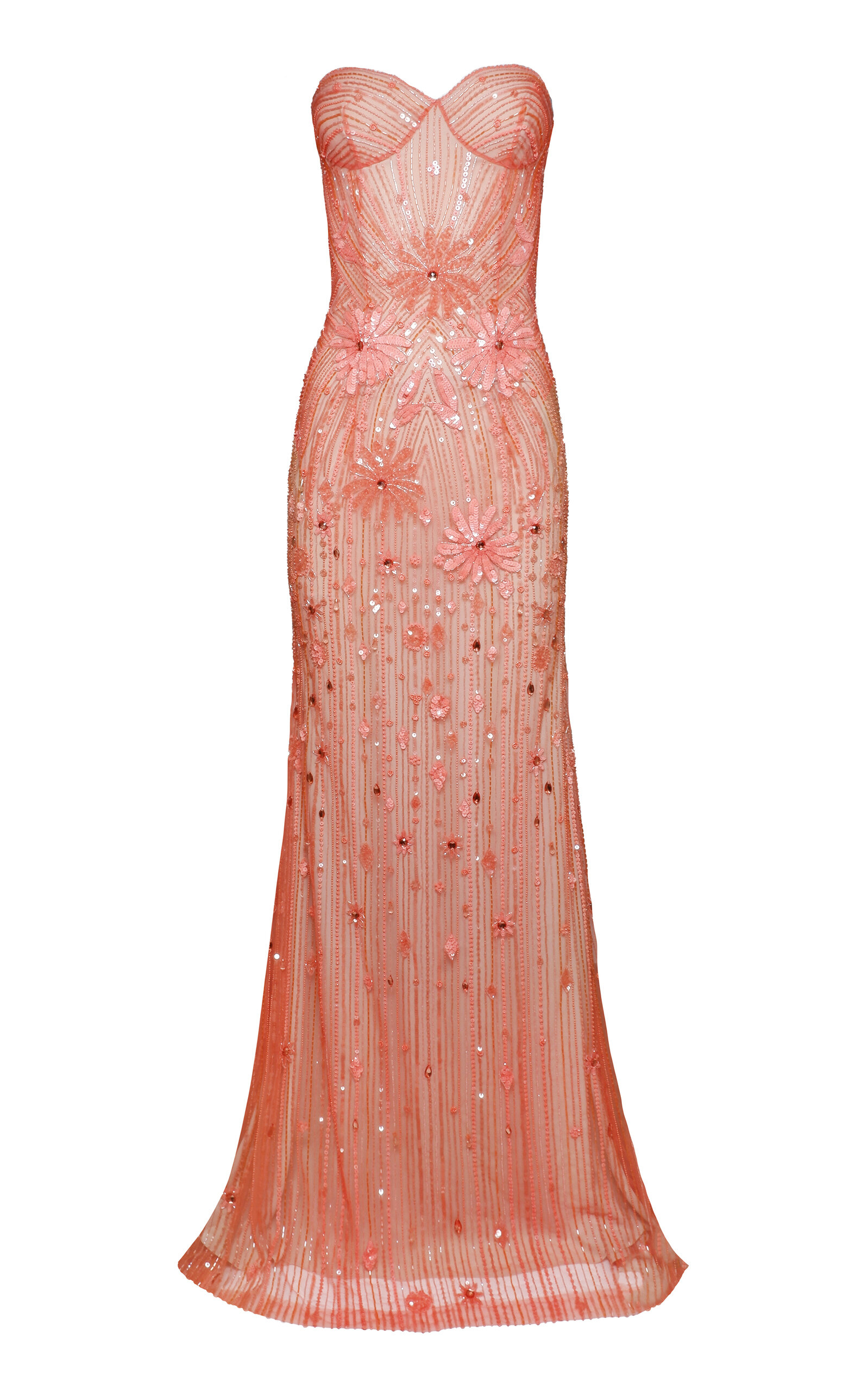 Naeem Khan Sweetheart Beaded Gown - Coral