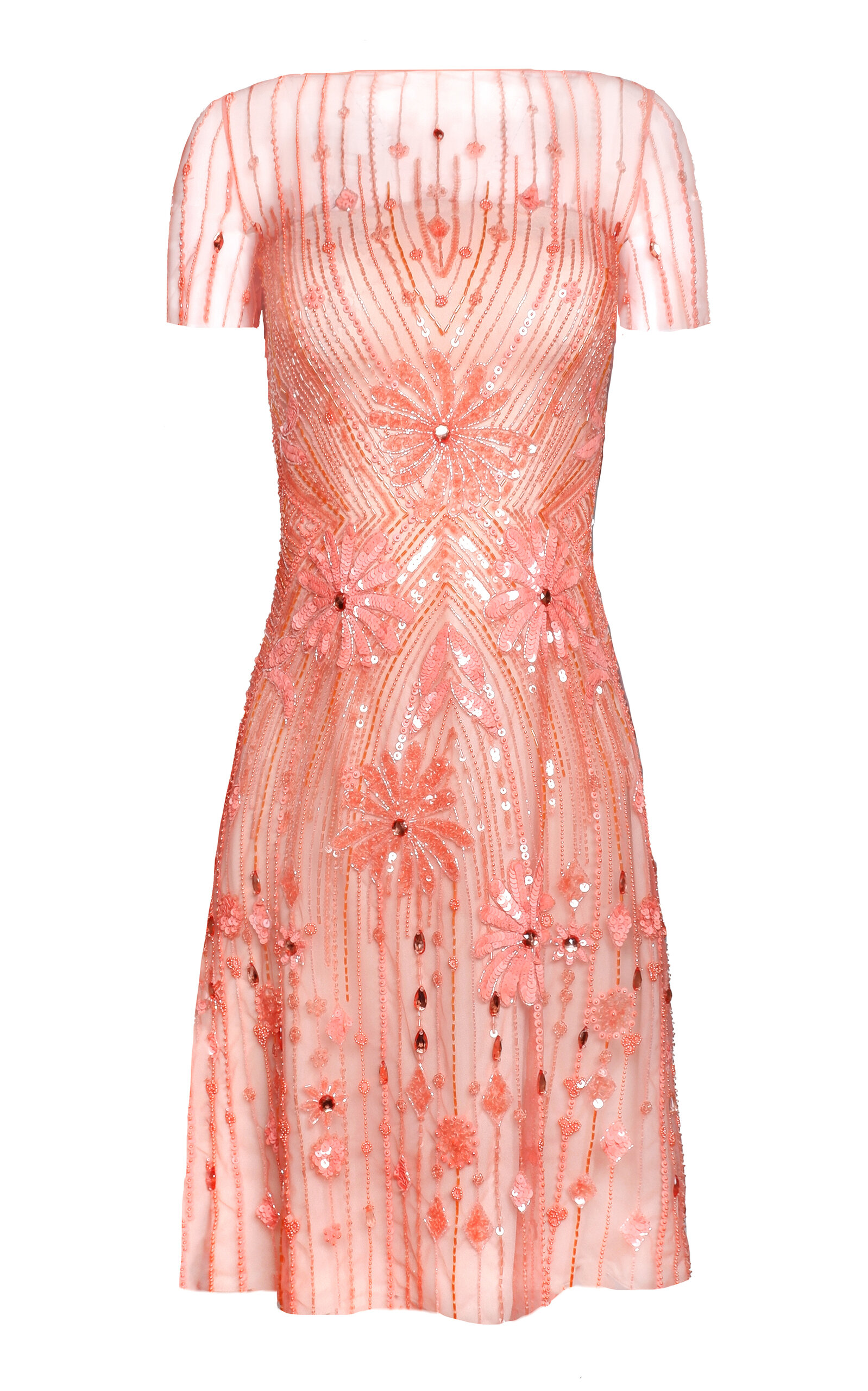 Naeem Khan Beaded Illusion Dress In Red