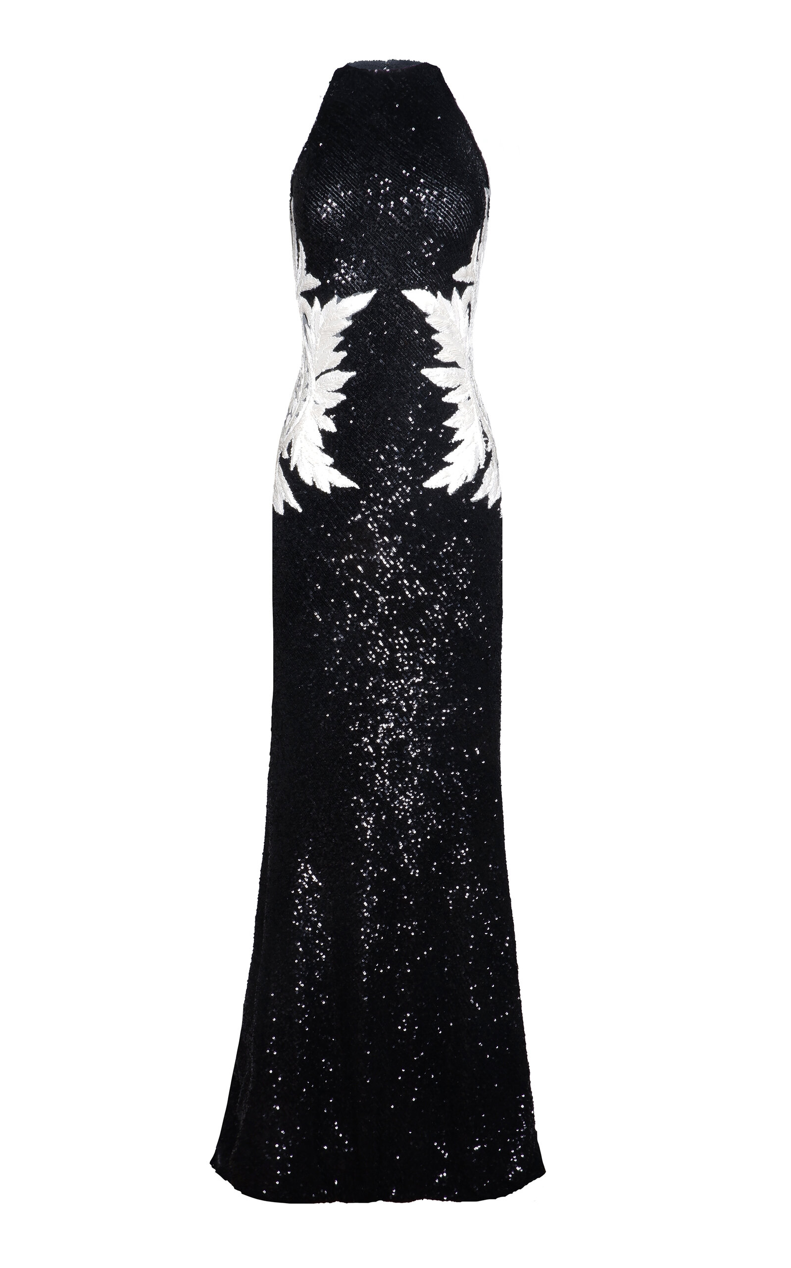 Naeem Khan Sequin Appliqué Halter Gown In Black