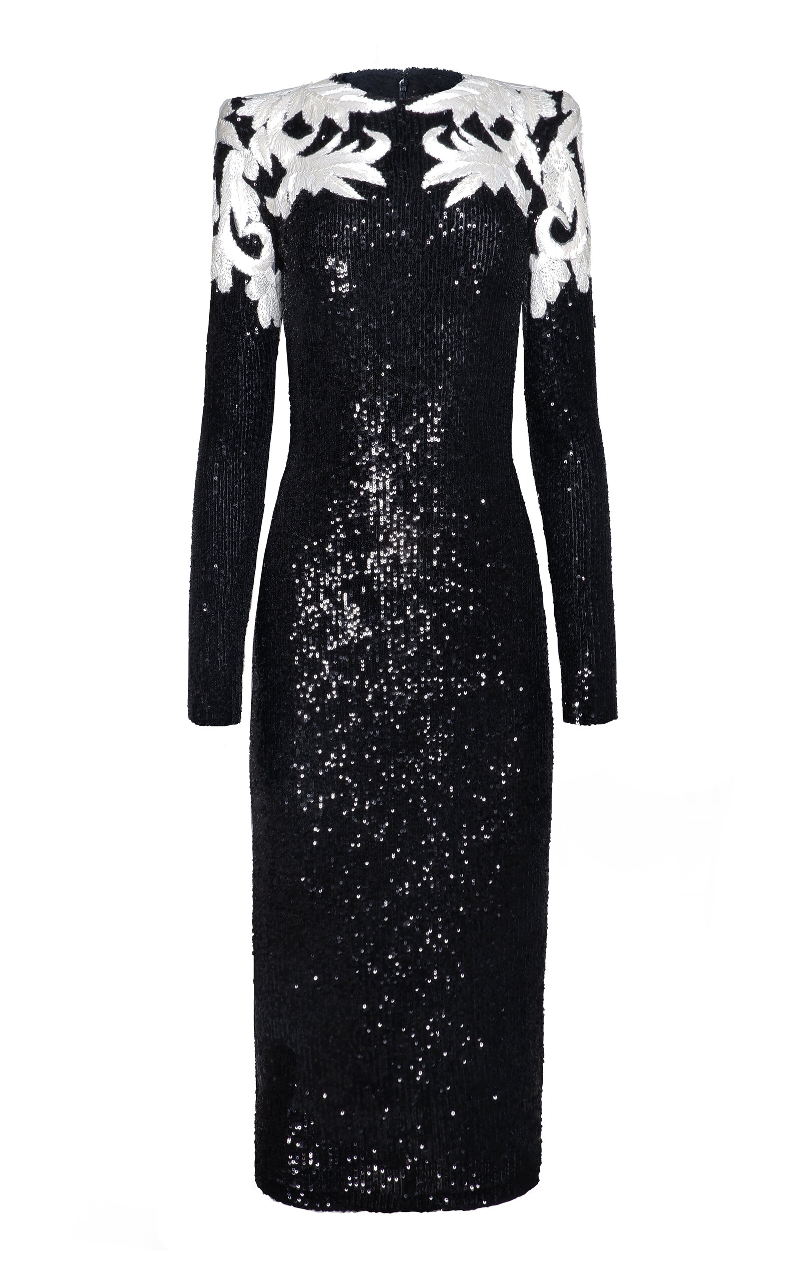Naeem Khan Sequin Appliqué Midi Dress - Black/white