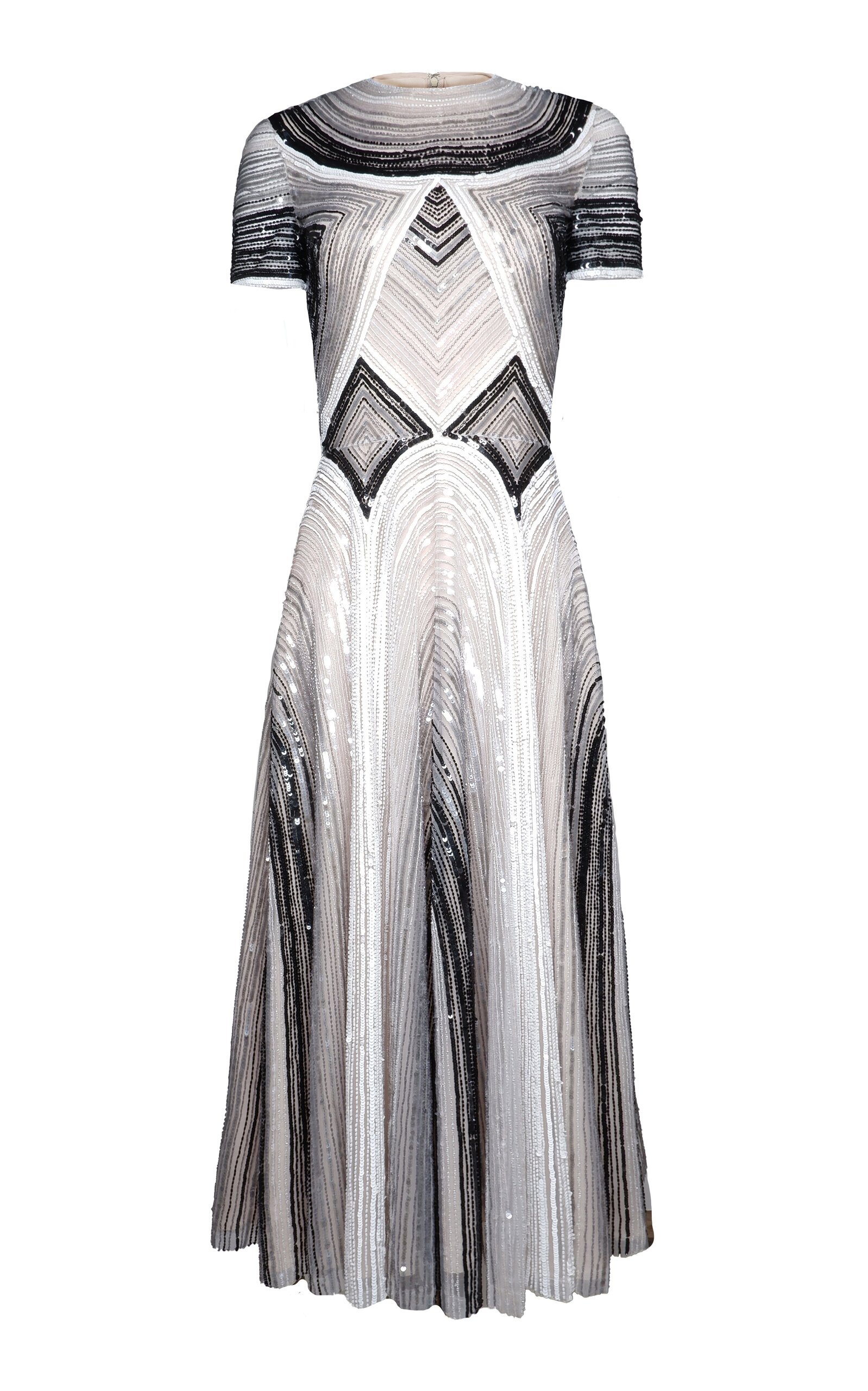 Naeem Khan Abstract Print Beaded Midi Dress In Multi