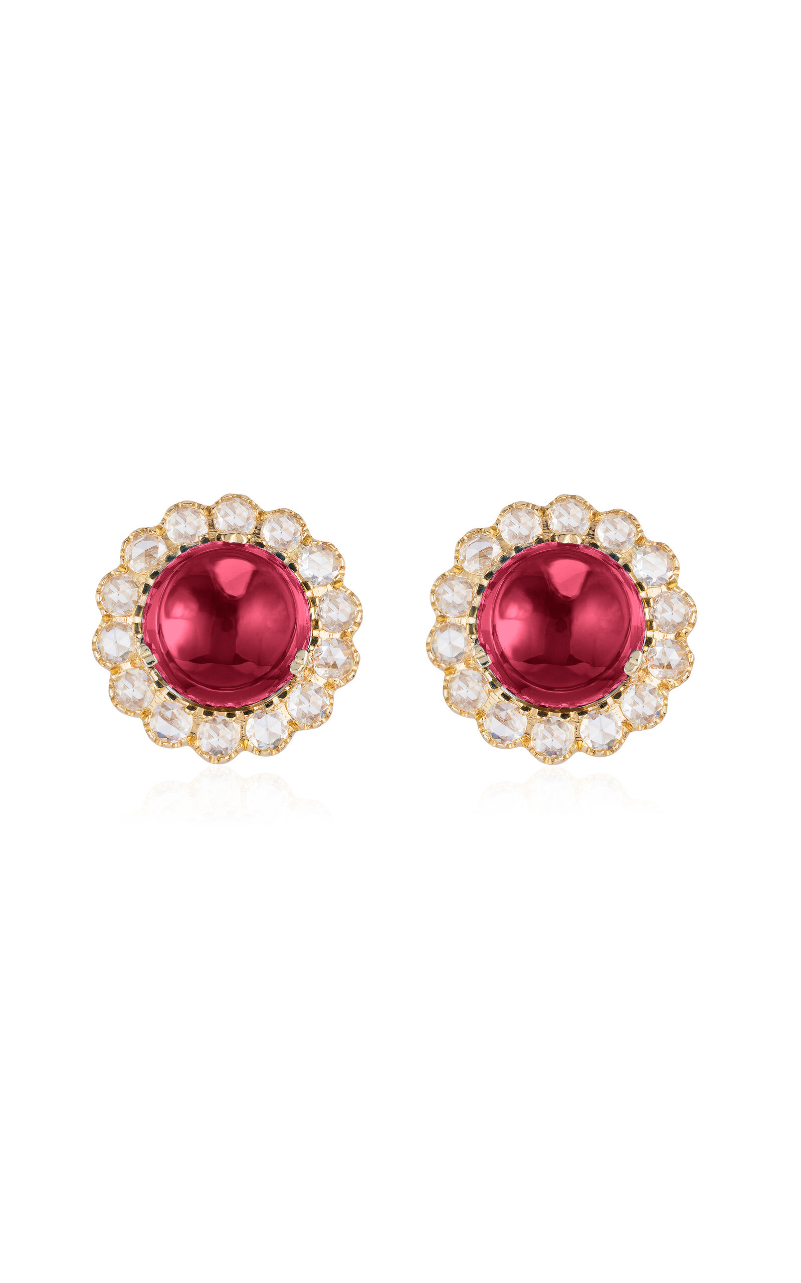 Goshwara - Rock N Roll 18K Yellow Gold Diamond Rubellite Stud Earrings - Red - OS - Moda Operandi - Gifts For Her 19500$