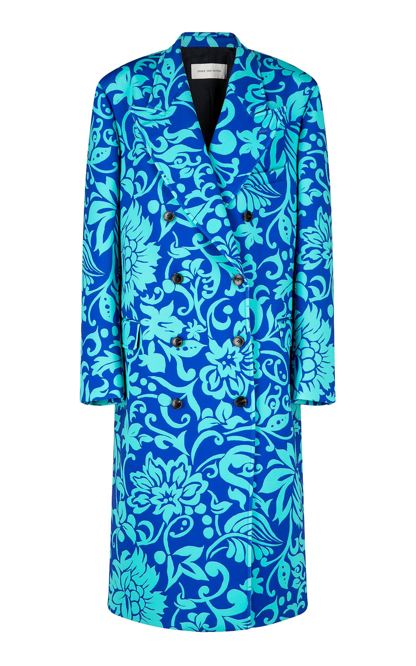 Dries Van Noten Belia Hawaiian-Print Scuba Coat - Blue