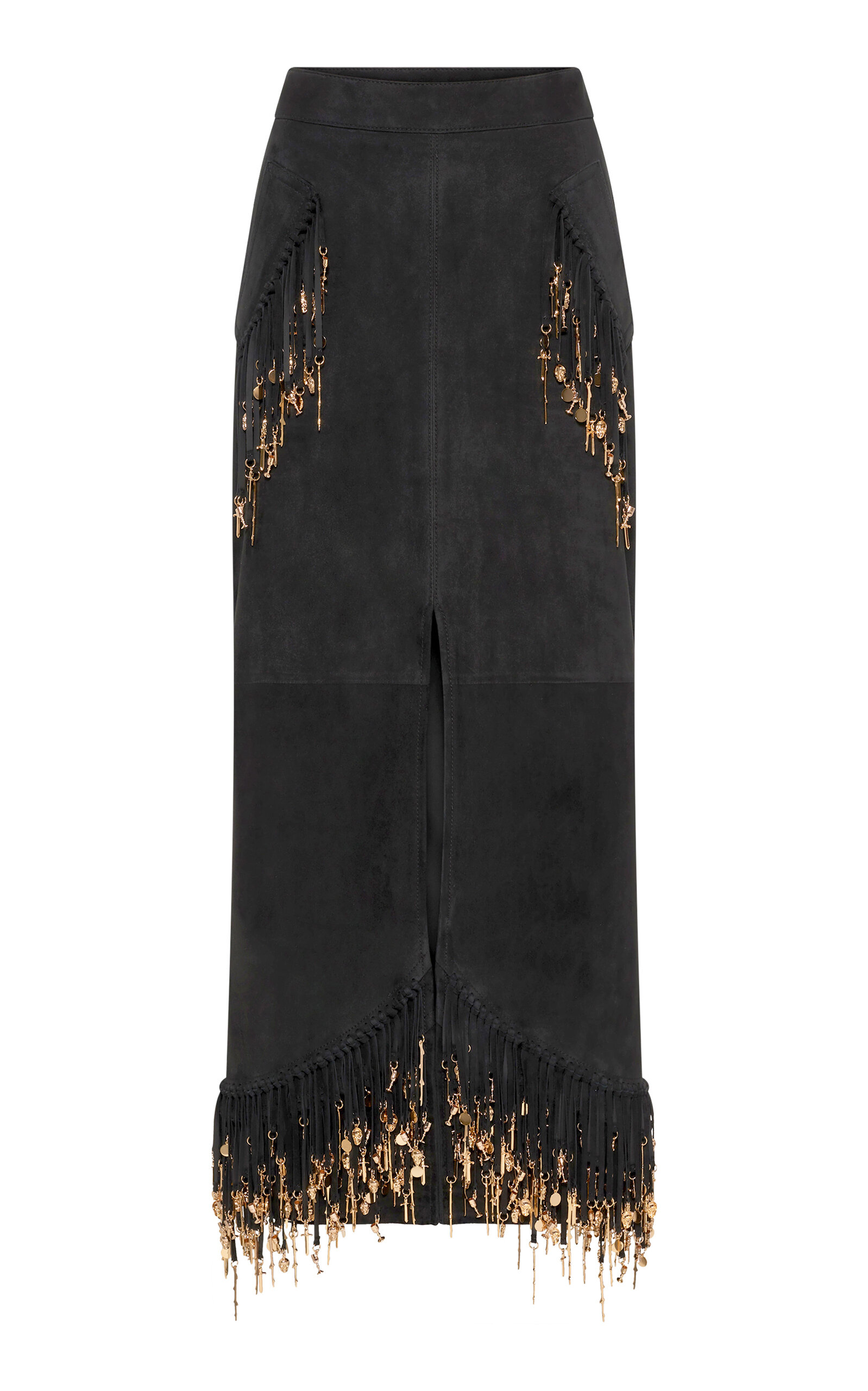 Gabriela Hearst Kalyan Fringed Suede Midi Skirt In Black