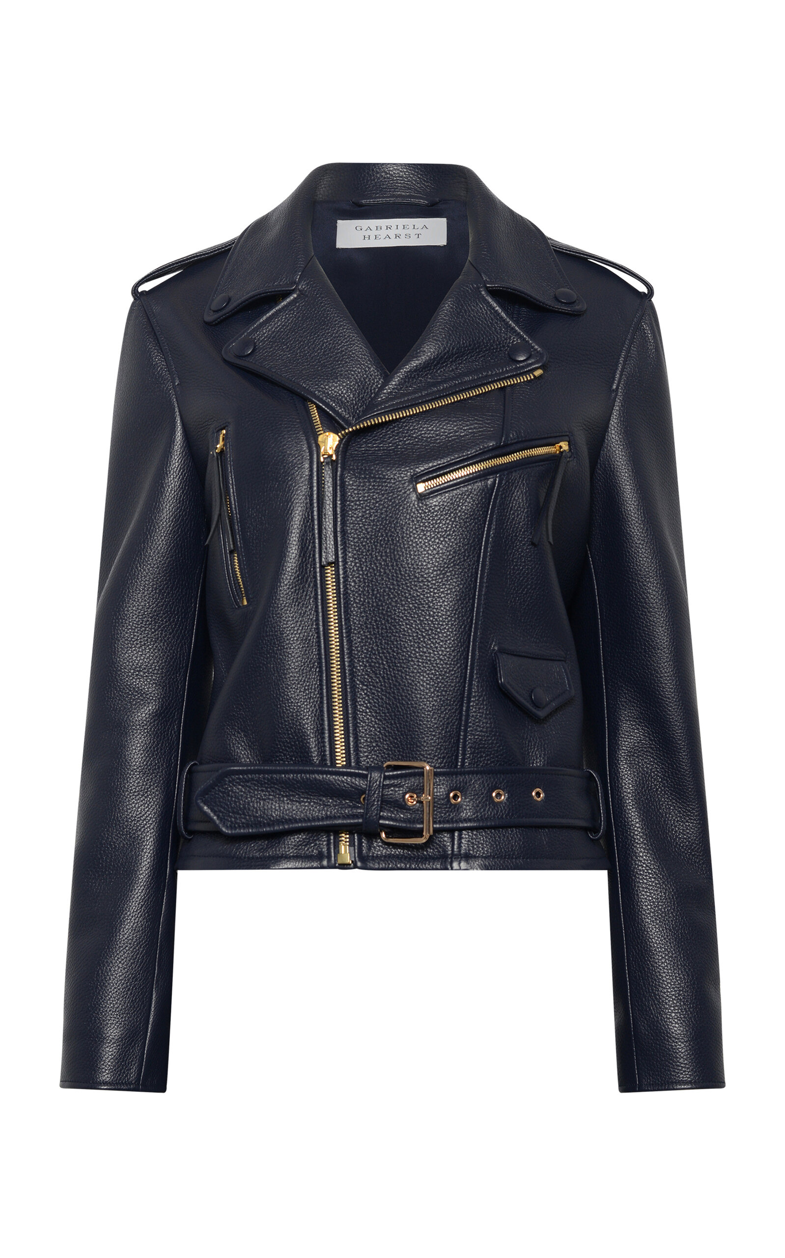 Gabriela Hearst Anton Printed Leather Biker Jacket In Blue
