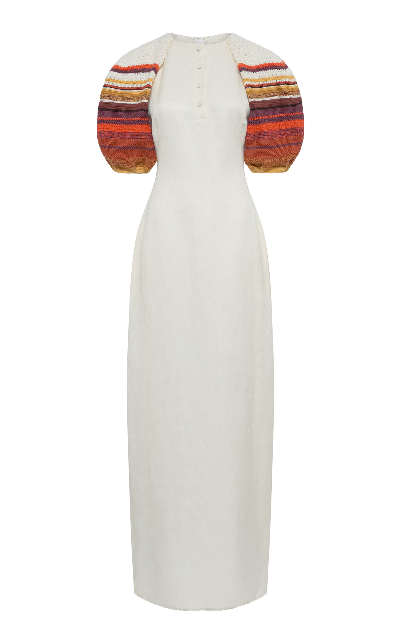 Gabriela Hearst Nomo Puff-sleeve Linen Maxi Dress In Multi