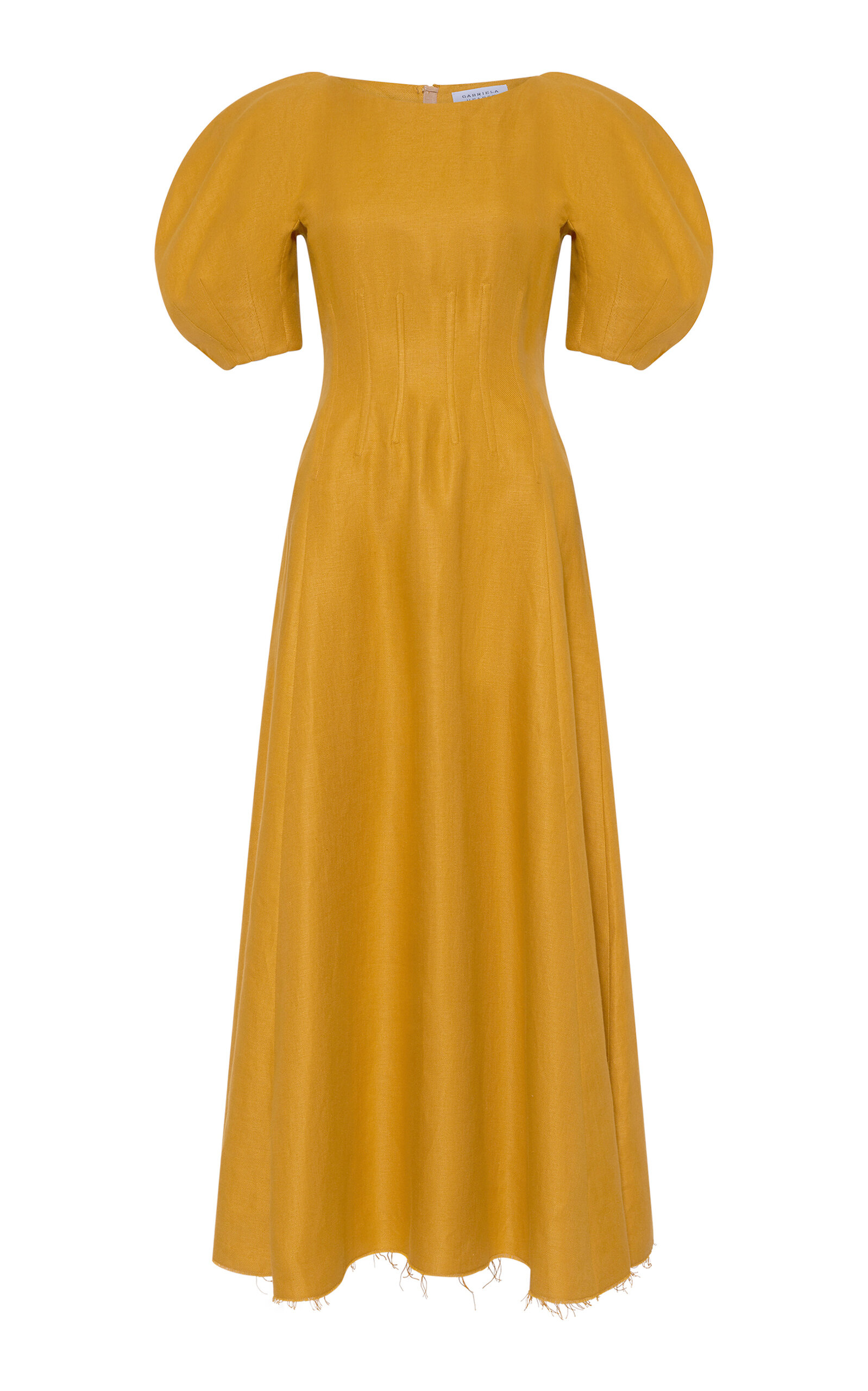 Gabriela Hearst Rayna Puff-sleeve Linen Maxi Dress In Gold