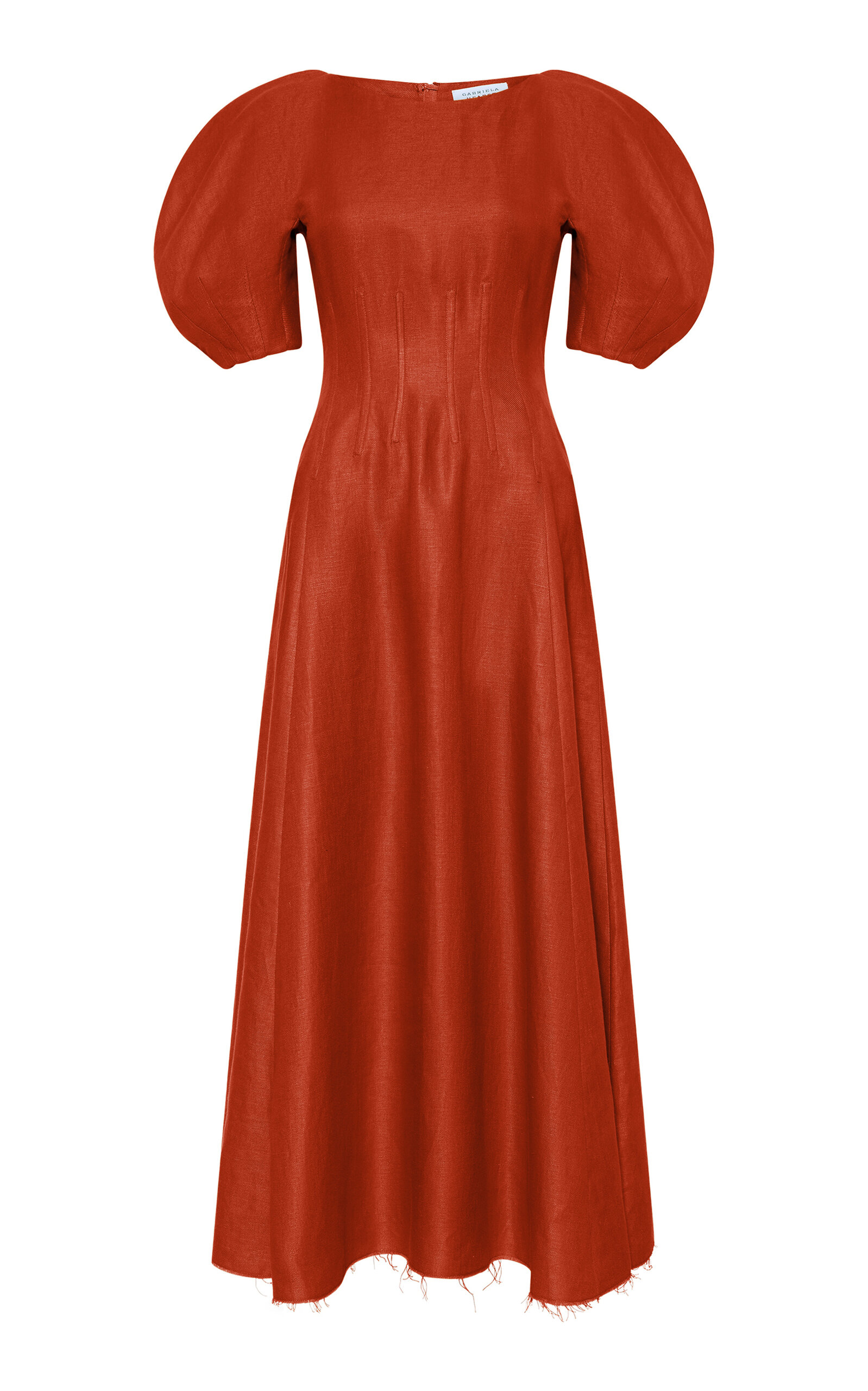 Gabriela Hearst Rayna Puff-sleeve Linen Maxi Dress In Orange