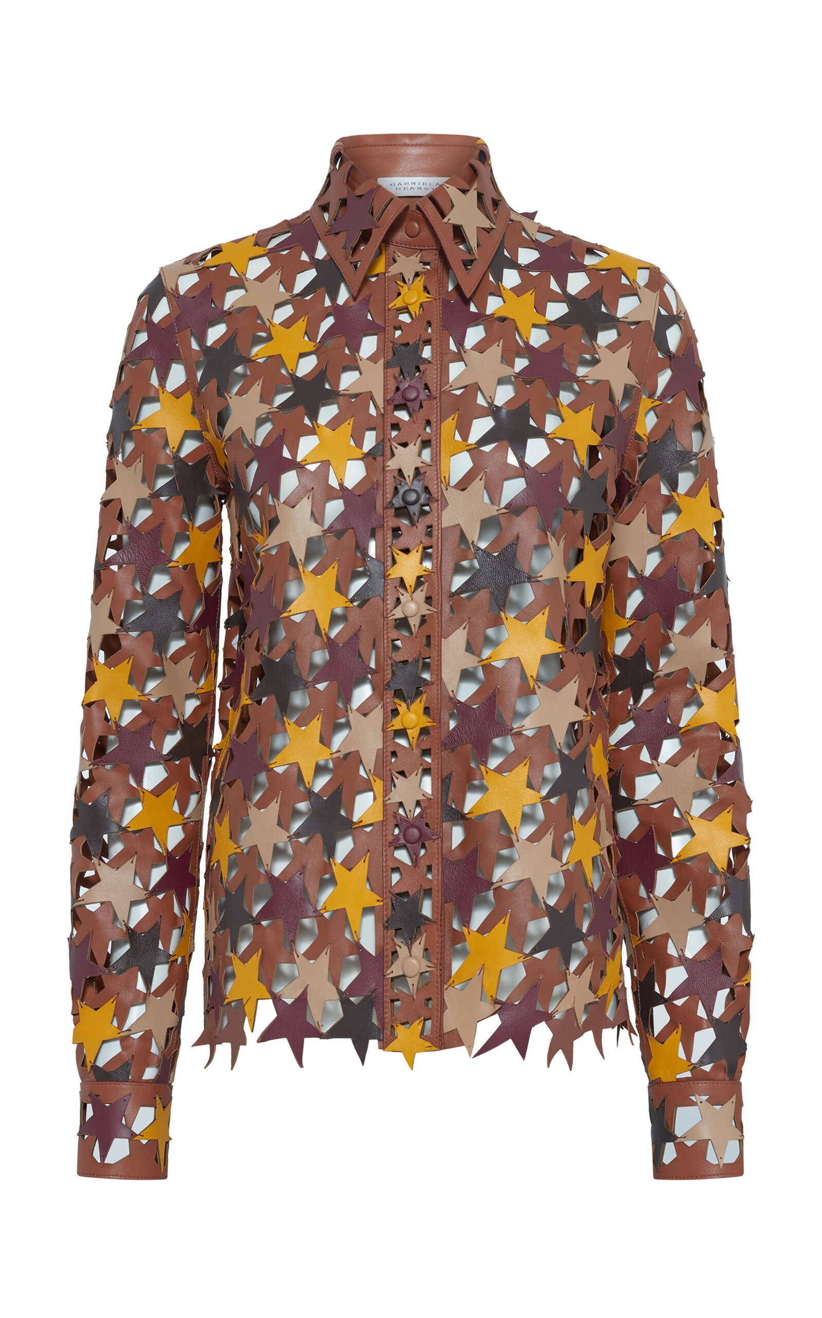 Gabriela Hearst Aluma Star-embellished Leather Shirt In Brown