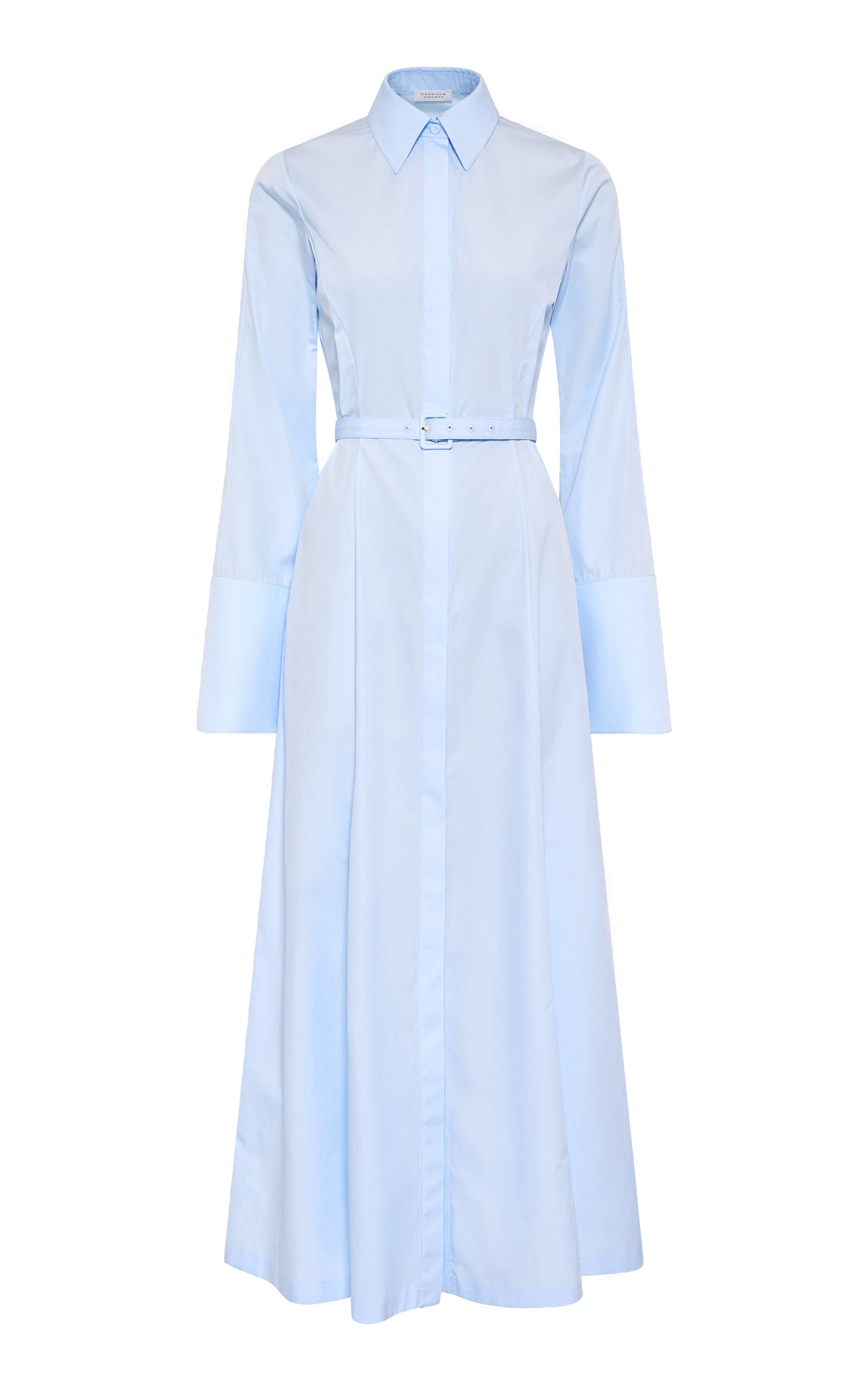Gabriela Hearst Carmina Belted Cotton Maxi Shirt Dress In Blue