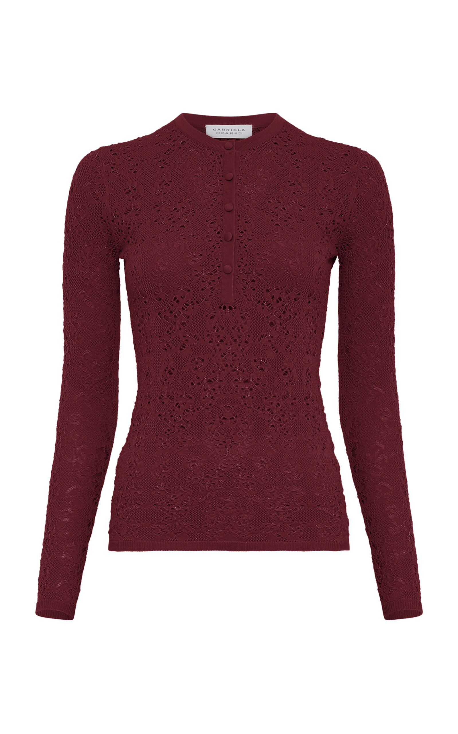 Gabriela Hearst Gaviran Knit Lace Wool Henley Top In Red