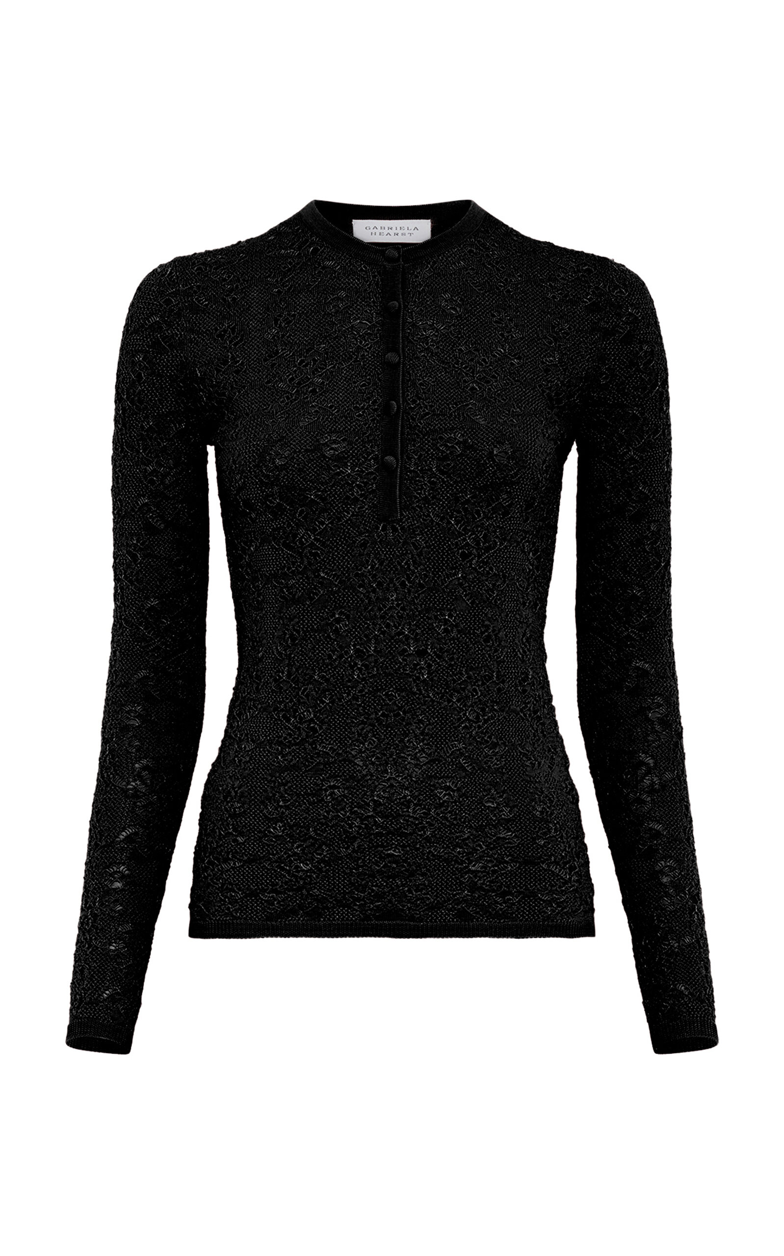 Gabriela Hearst Gaviran Knit Lace Wool Henley Top In Black