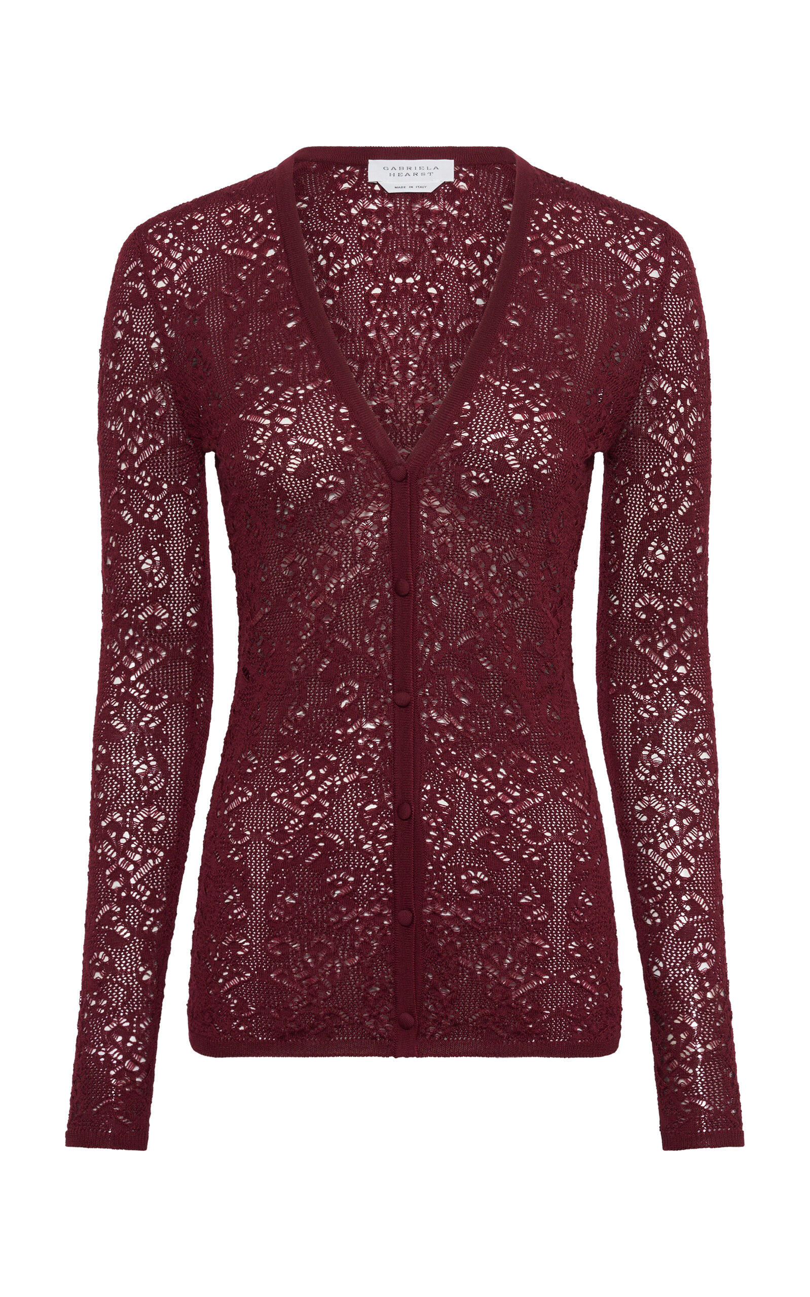 Gabriela Hearst Ultraris Knit Lace Wool Cardigan In Burgundy