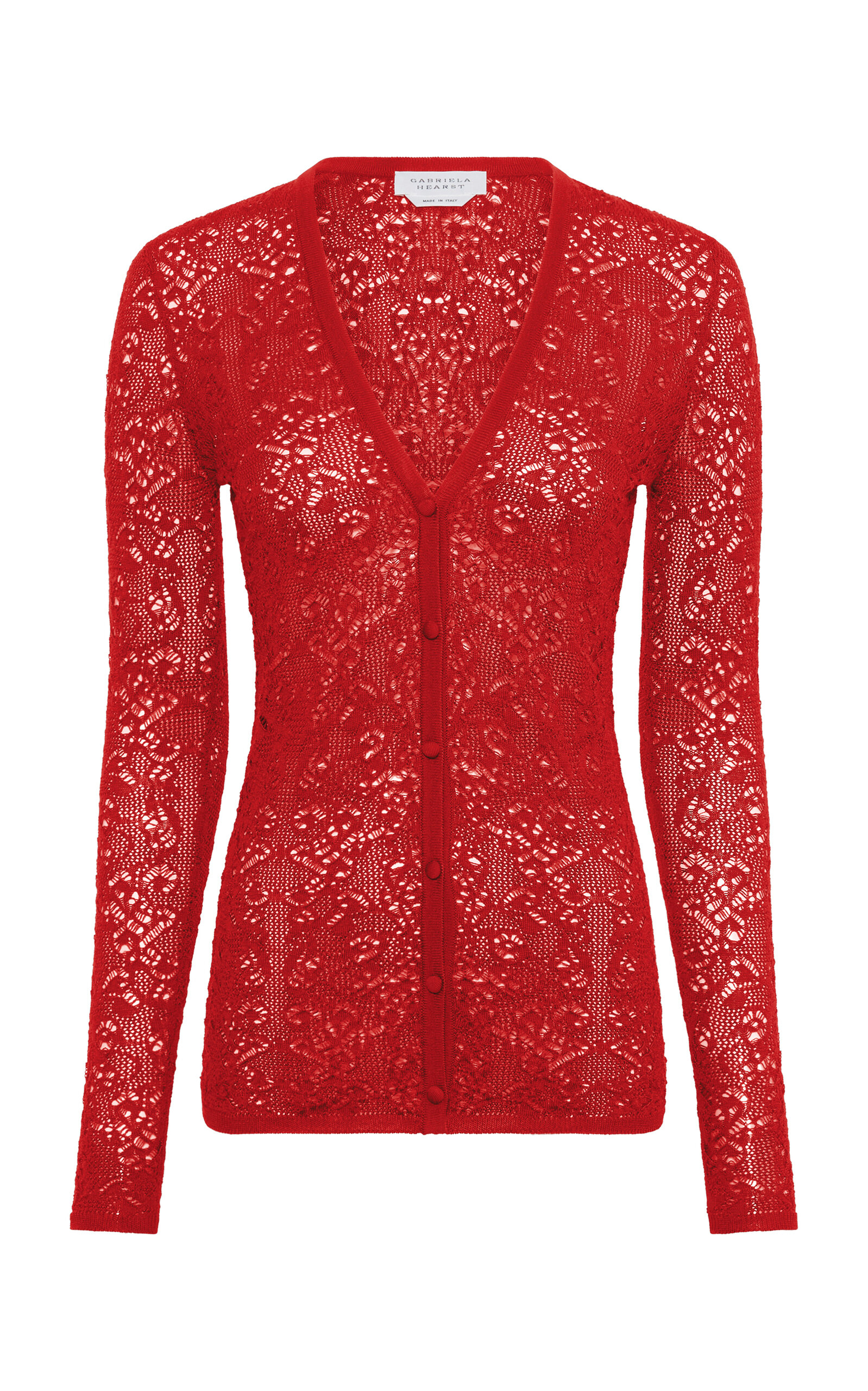 Gabriela Hearst Ultraris Knit Lace Wool Cardigan In Red