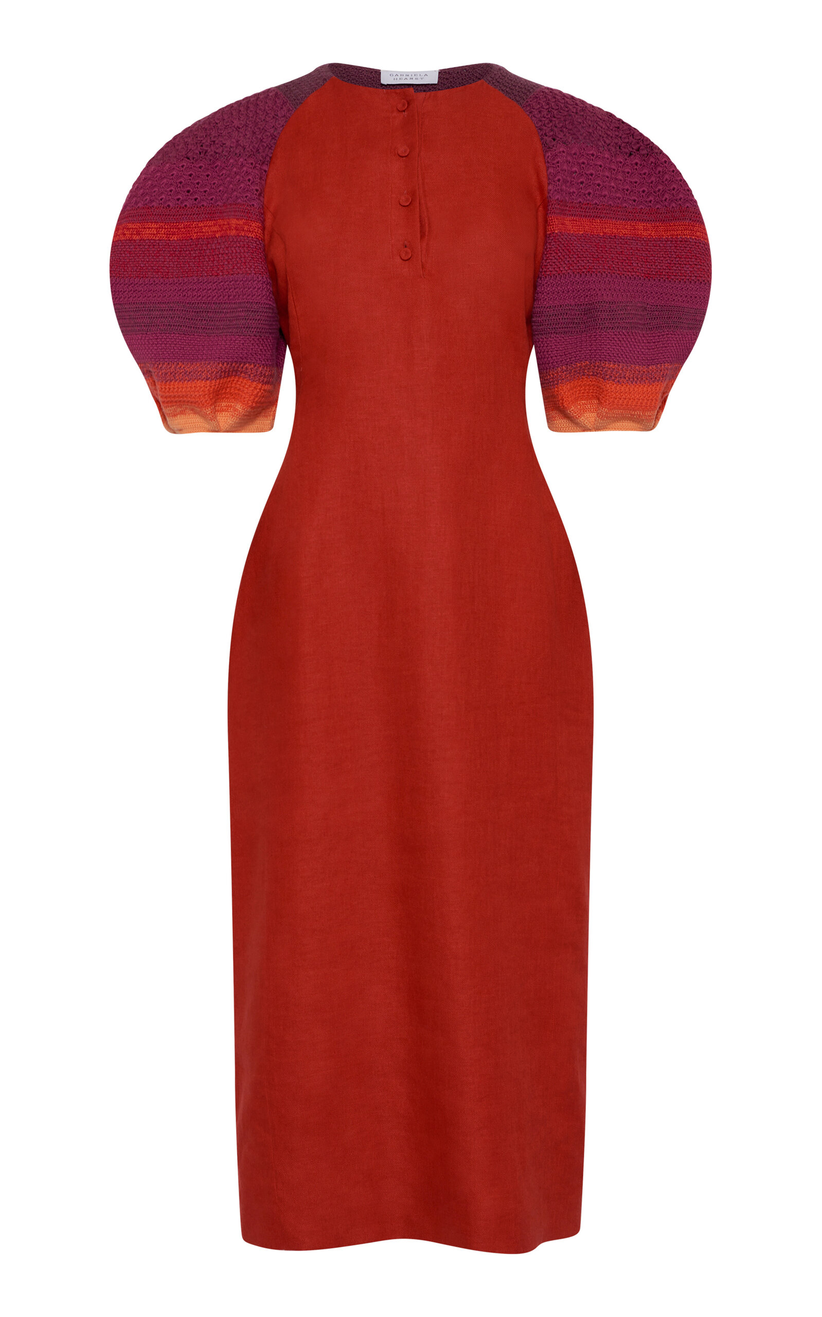 Gabriela Hearst Nomo Puff-sleeve Linen Maxi Dress In Multi