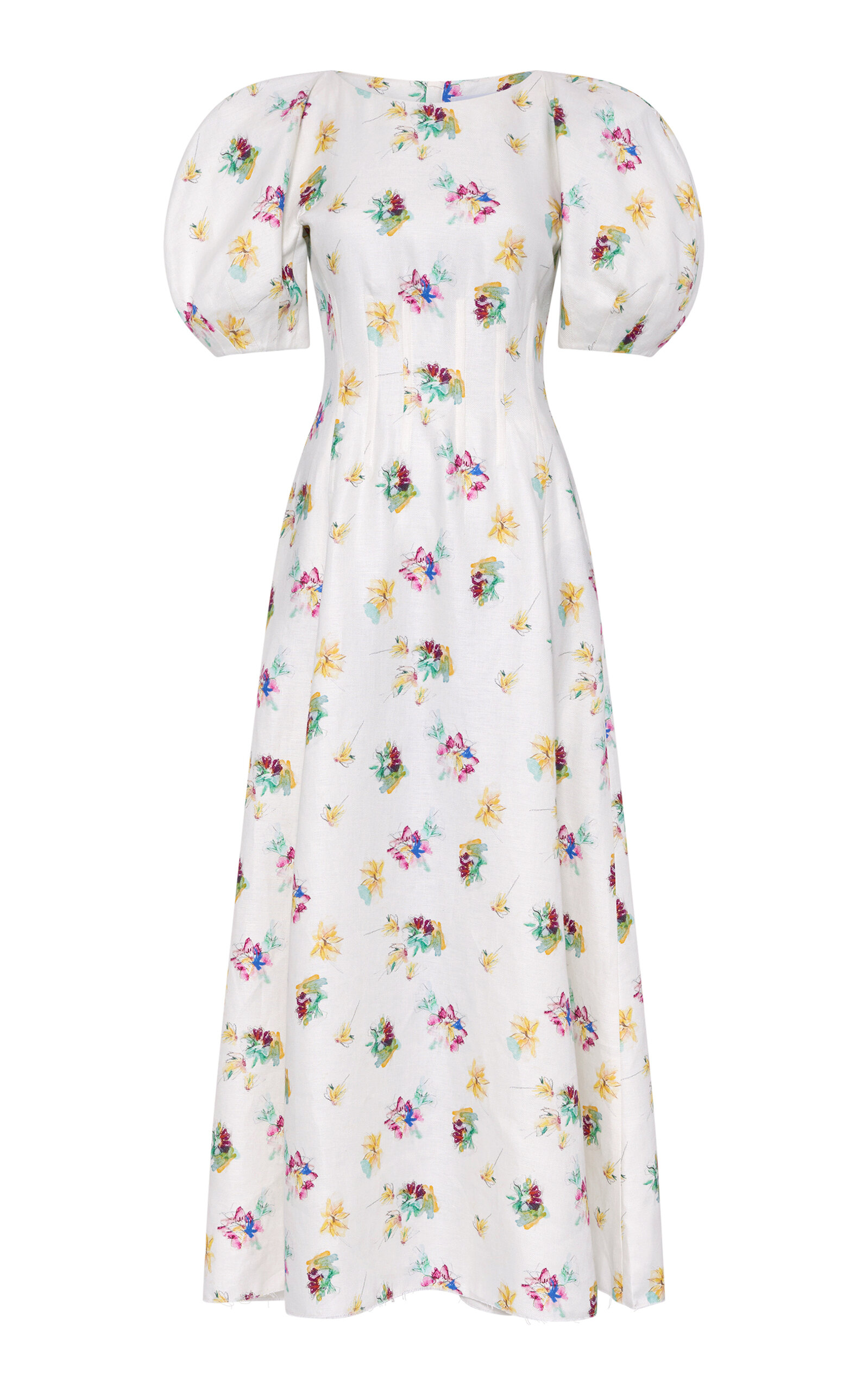 Gabriela Hearst Rayna Puff-sleeve Linen Maxi Dress In Multi