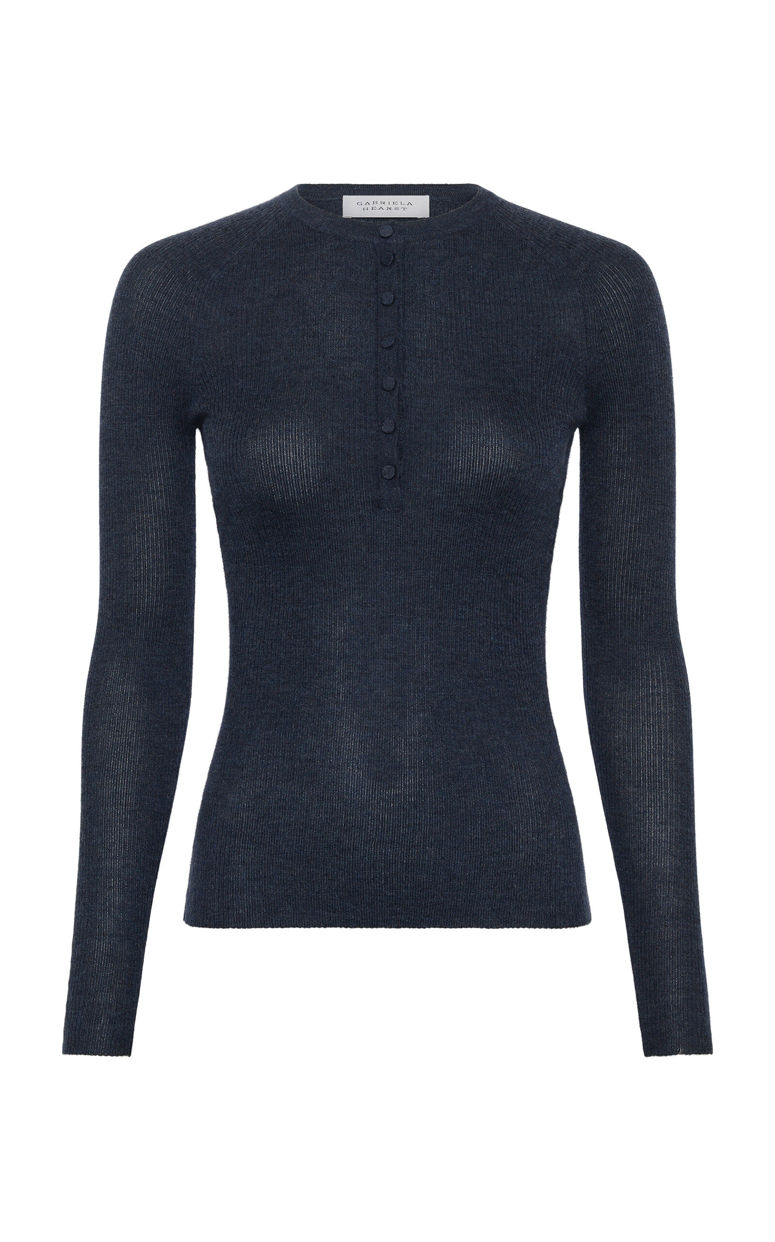 Gabriela Hearst Anges Cashmere-silk Henley Top In Blue