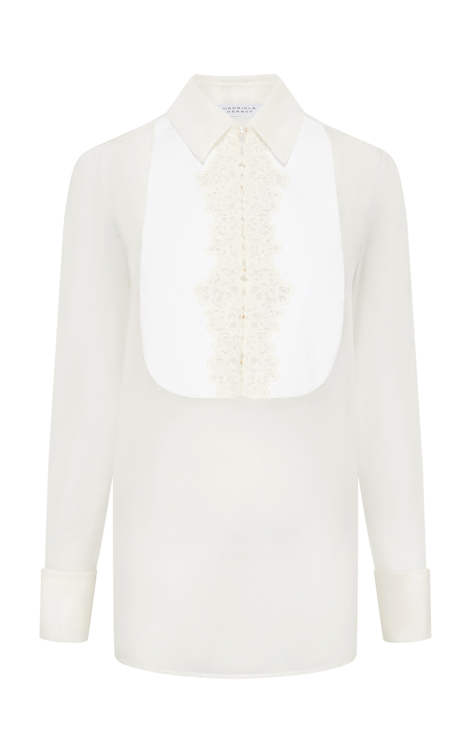 Gabriela Hearst Oriana Embroidered Silk Tuxedo Shirt In Black