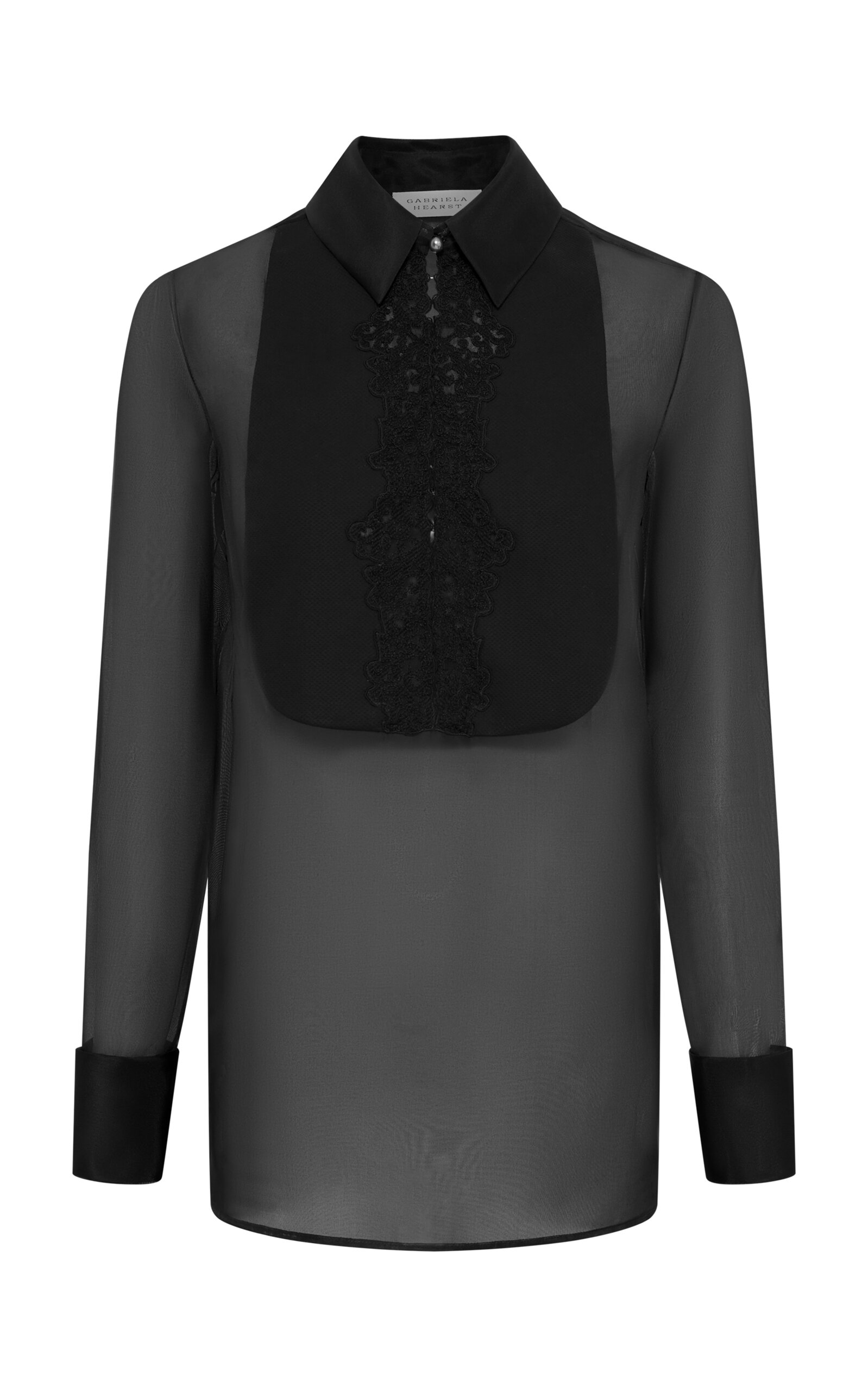 Gabriela Hearst Oriana Embroidered Silk Tuxedo Shirt - Black