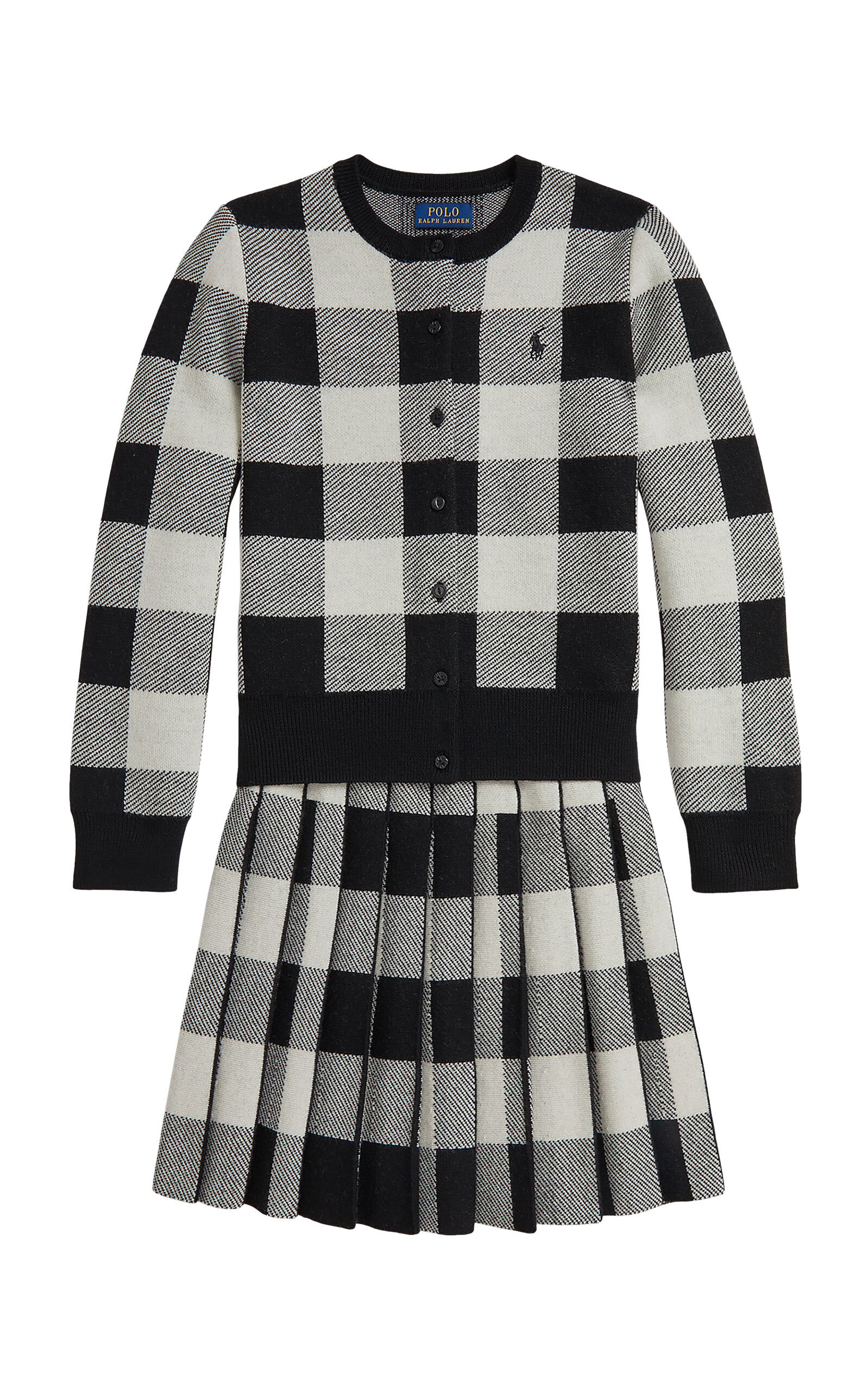 POLO RALPH LAUREN Big Girl Buffalo Check Wool Cardigan & Skirt Set