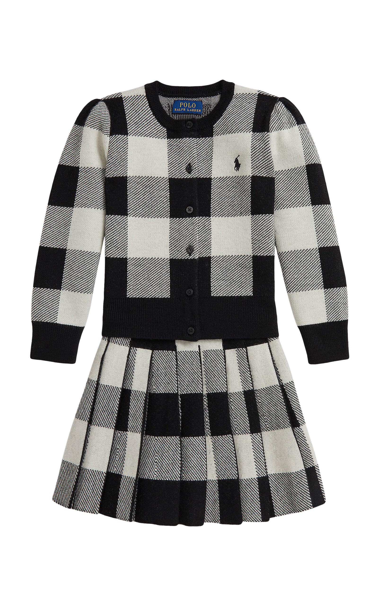 POLO RALPH LAUREN Little Girl Buffalo Check Wool Cardigan & Skirt Set