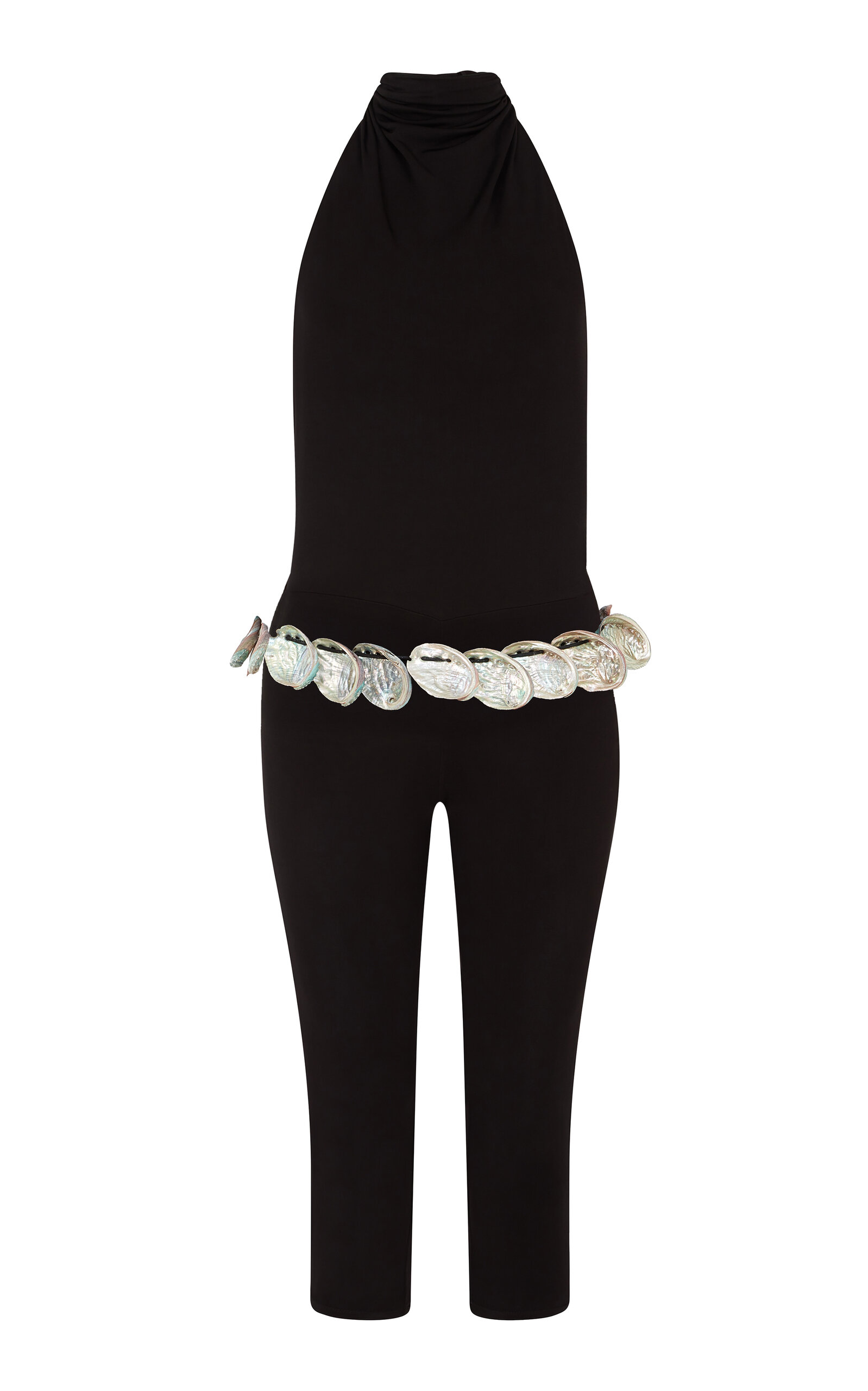 Conner Ives High Neck Jumpsuit With Abalone Shell Belt In Multi