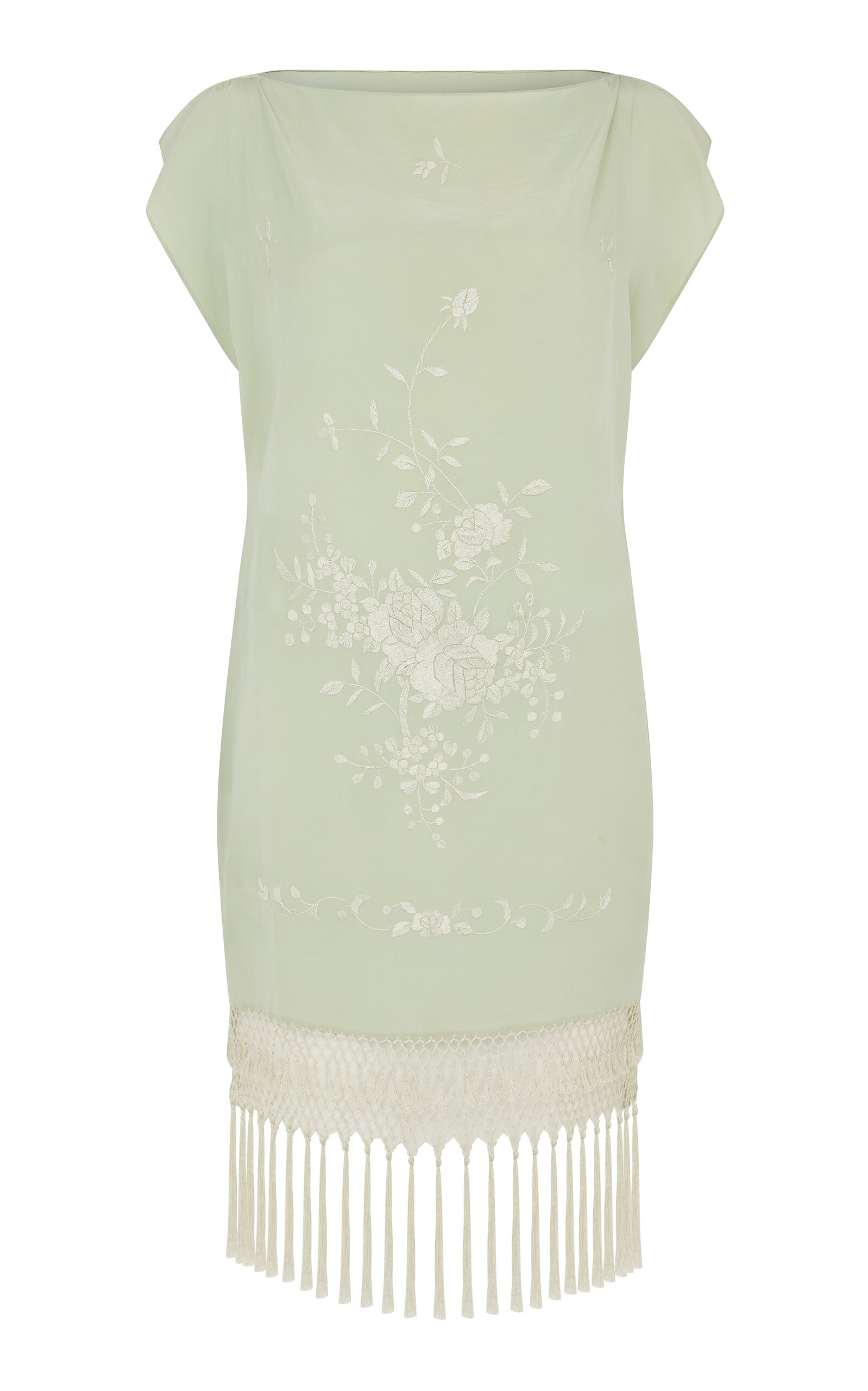 Conner Ives Tassel-trimmed Silk Mini Dress In Green