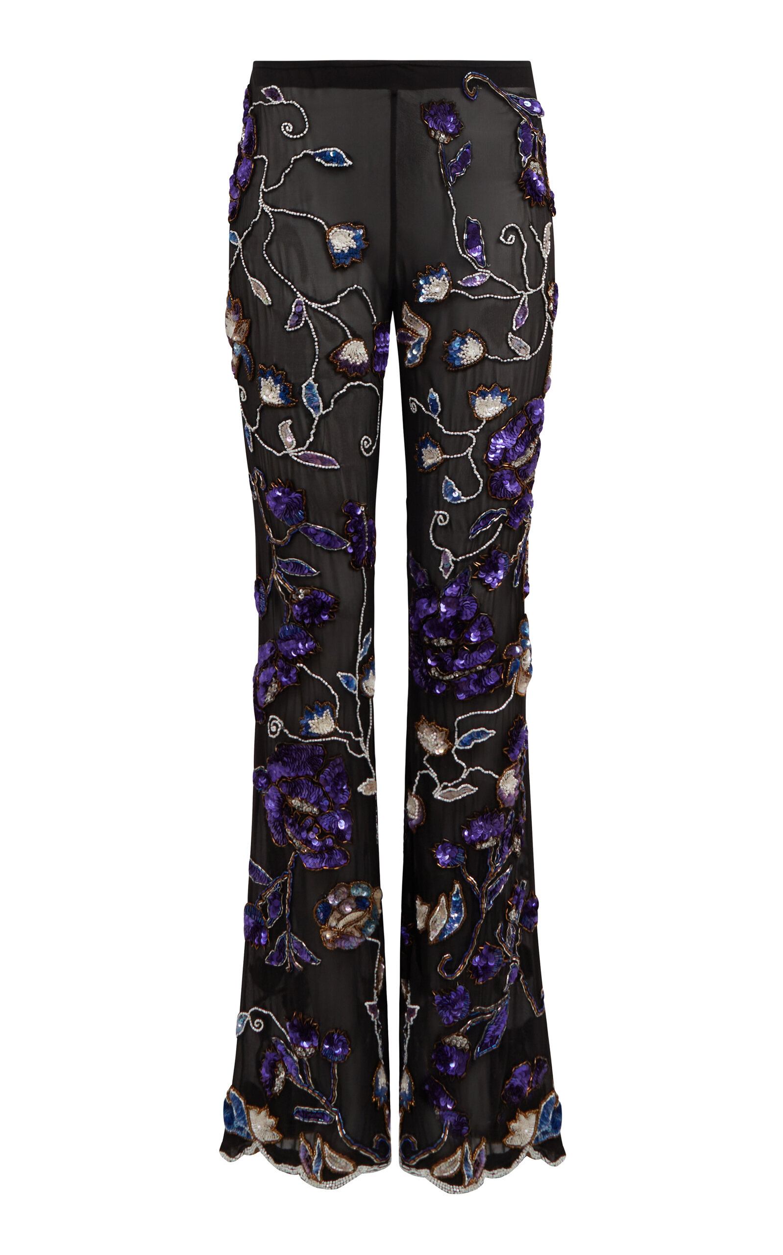 Conner Ives Sequin-embellished Mid-rise Silk Trousers In Black