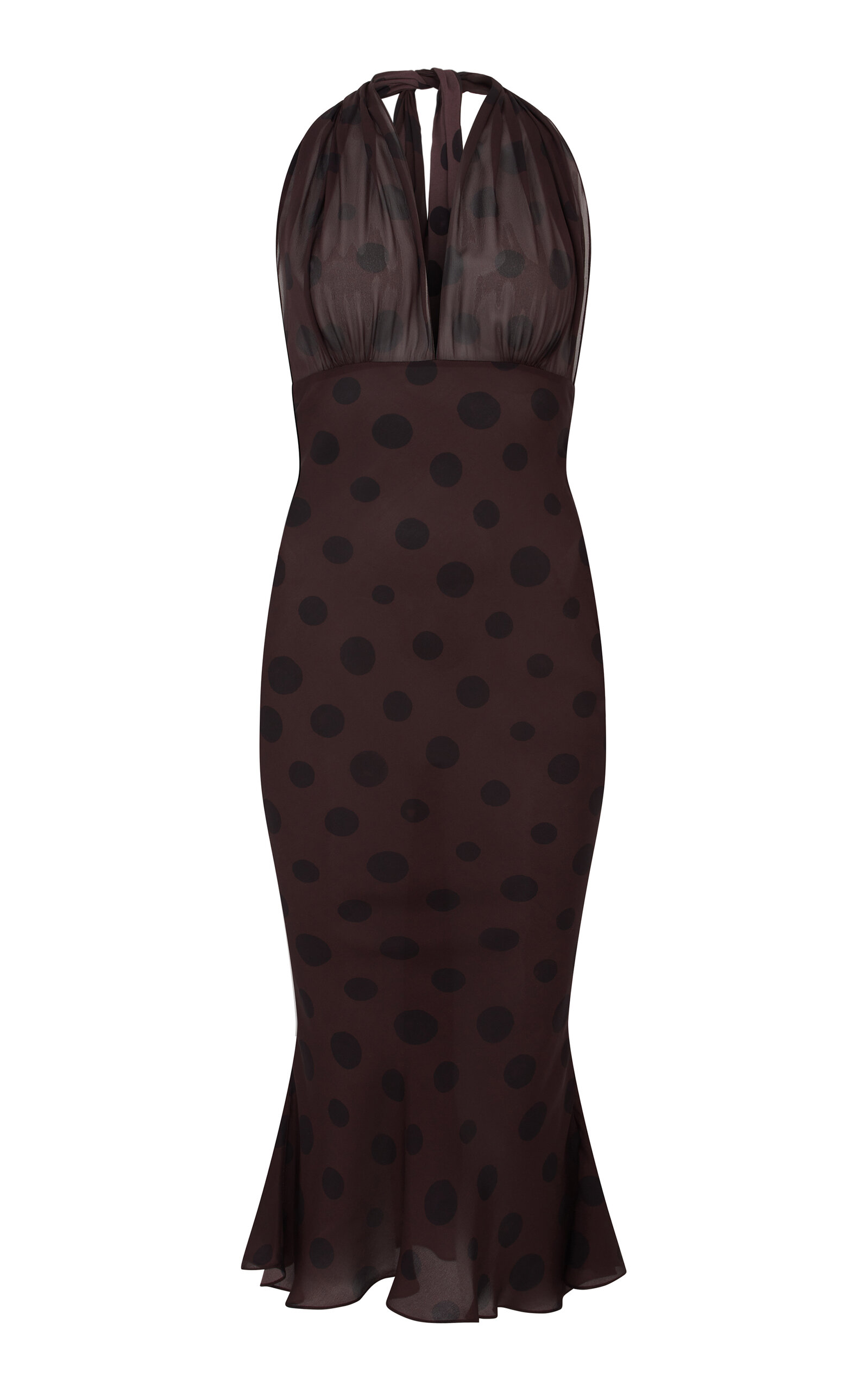 Conner Ives Polka Dot Halter Silk Midi Dress In Animal Print