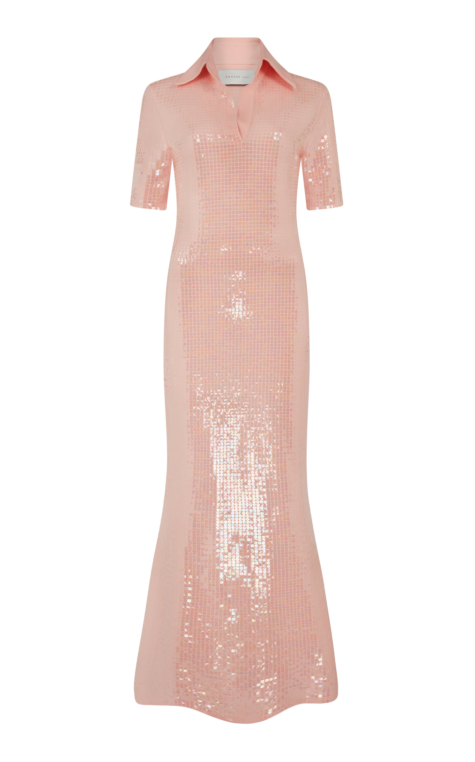 Conner Ives Sequined Jersey Stretch-cotton Midi Polo Dress In Pink