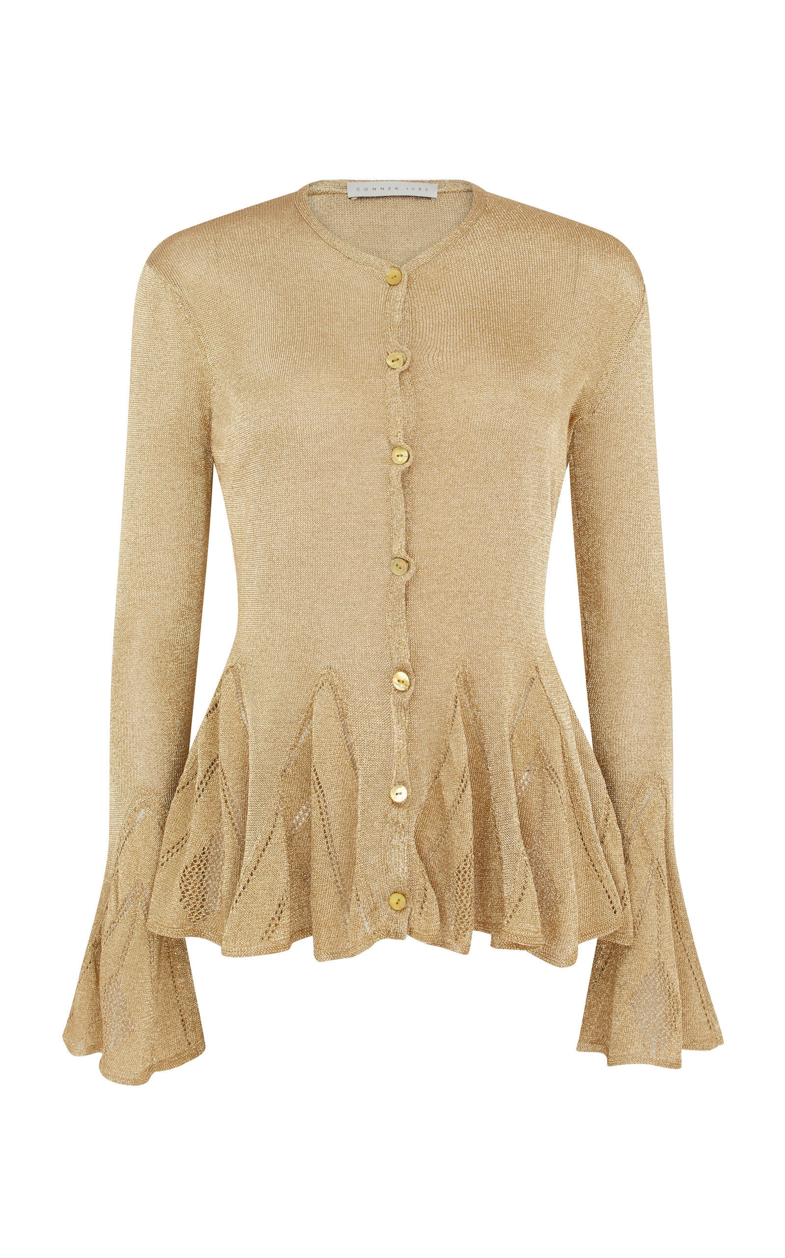 Conner Ives Knit Godet Cardigan In Gold