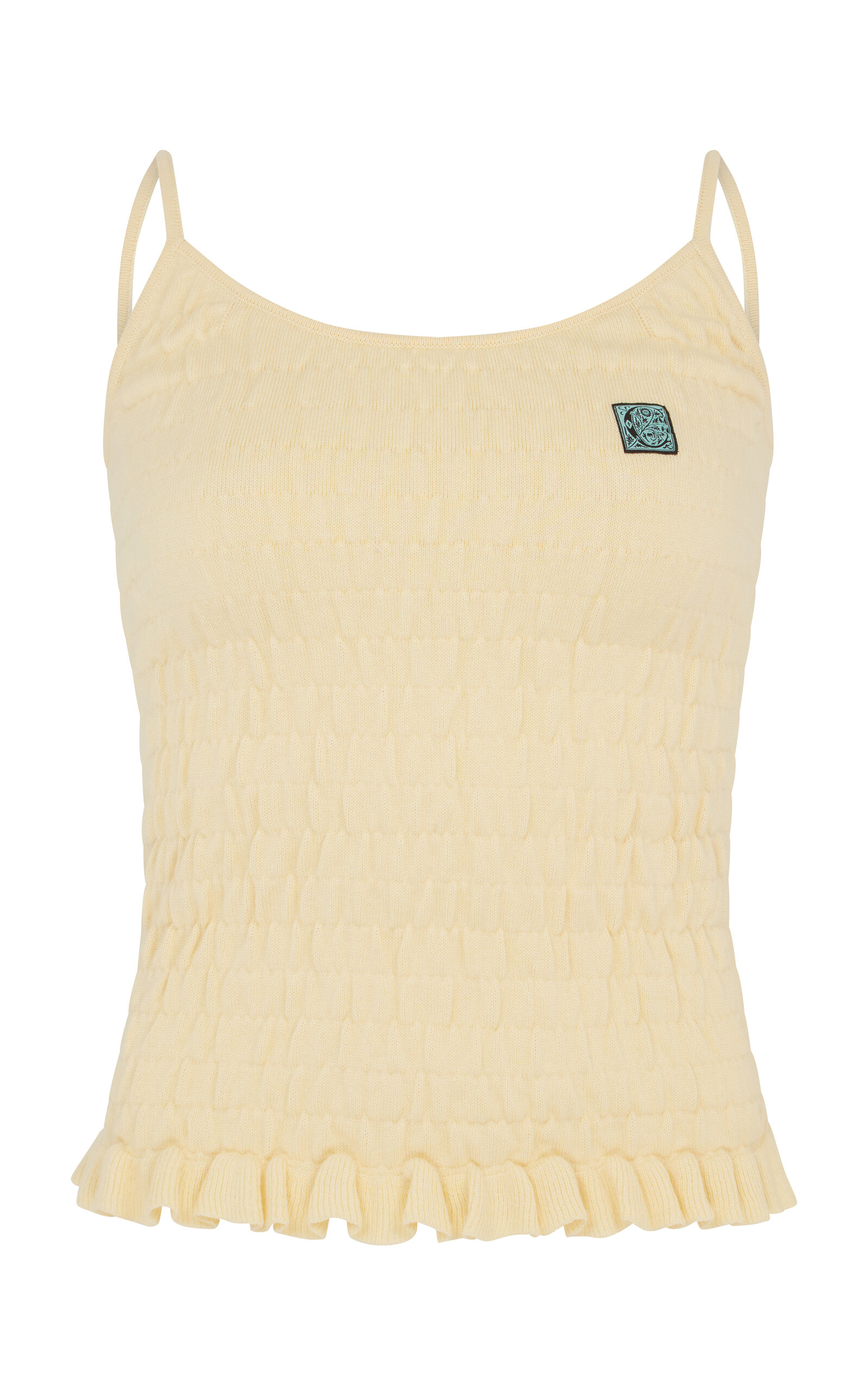 Conner Ives Shirred Knit Cotton-blend Cami In Black