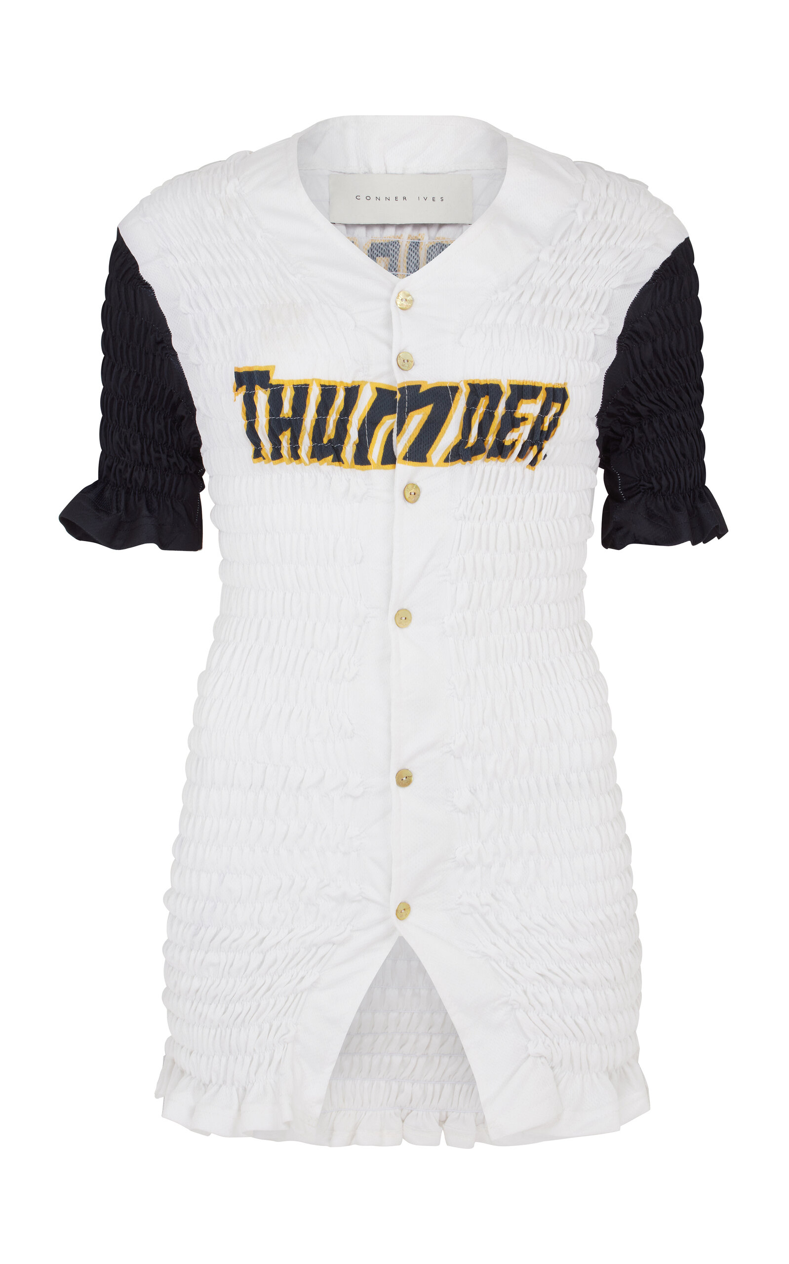 Conner Ives Shirred Baseball Jersey In White