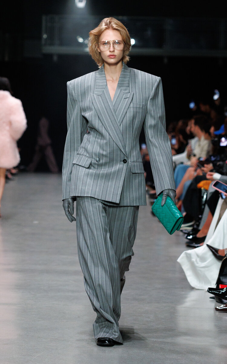 Stella Mccartney Striped Wool-tailoring Straight-leg Pants In Gray