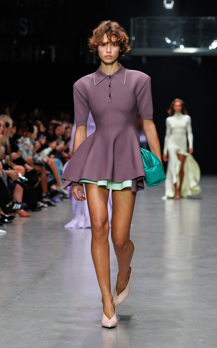 Stella Mccartney Peplum Knit Polo Mini Dress In Purple