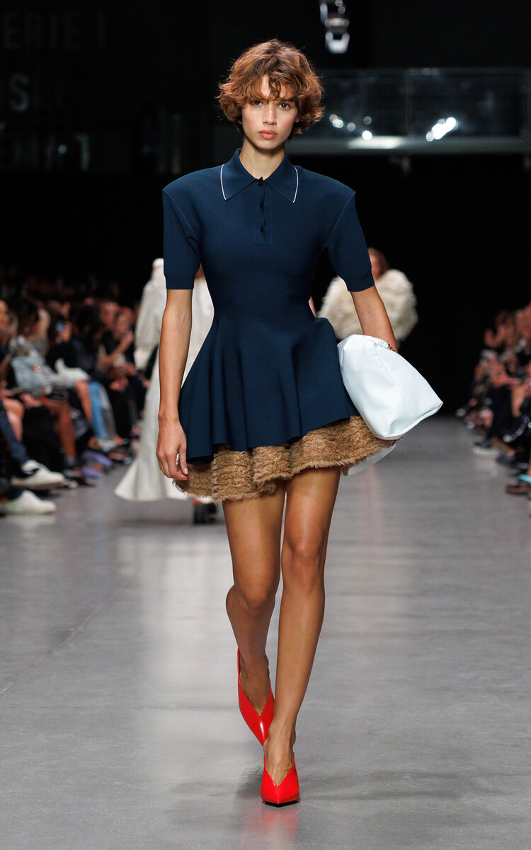 Stella Mccartney Peplum Knit Polo Mini Dress In Blue