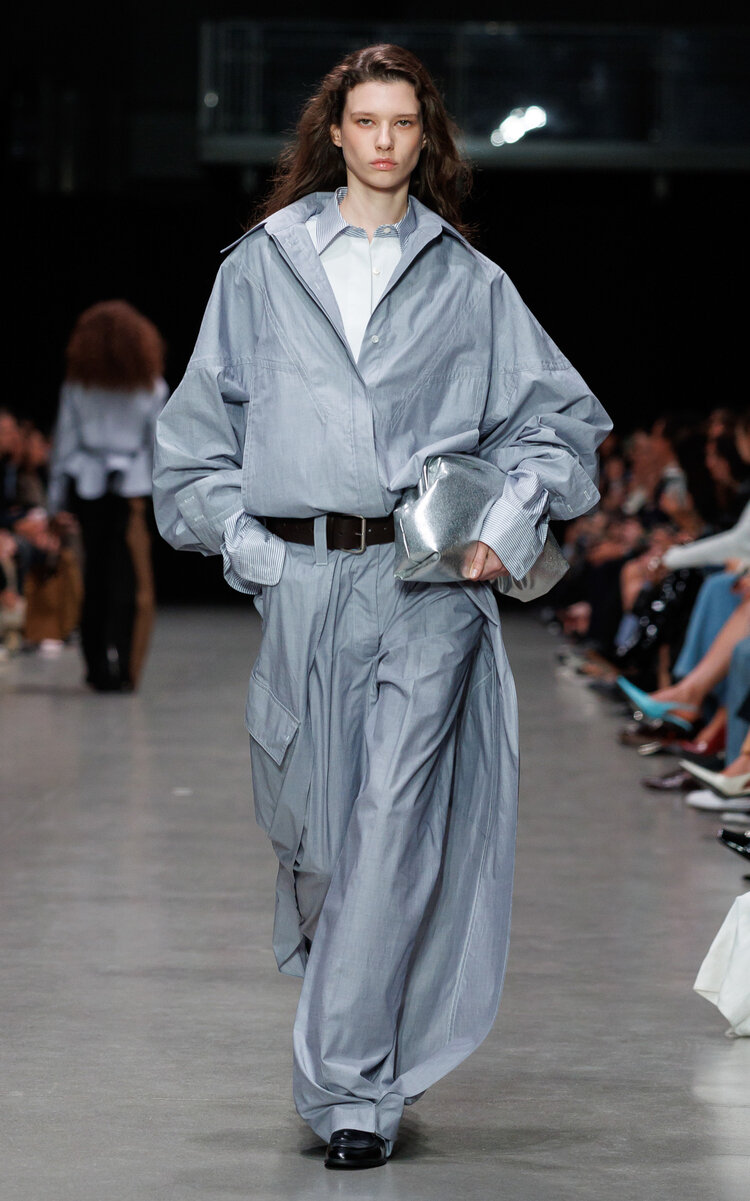 Stella Mccartney Layered Chambray Straight-leg Cargo Pants In Blue