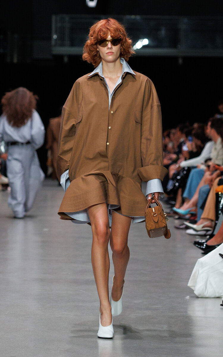 Stella McCartney Peplum Washed-Cotton Mini Shirt Dress - Brown