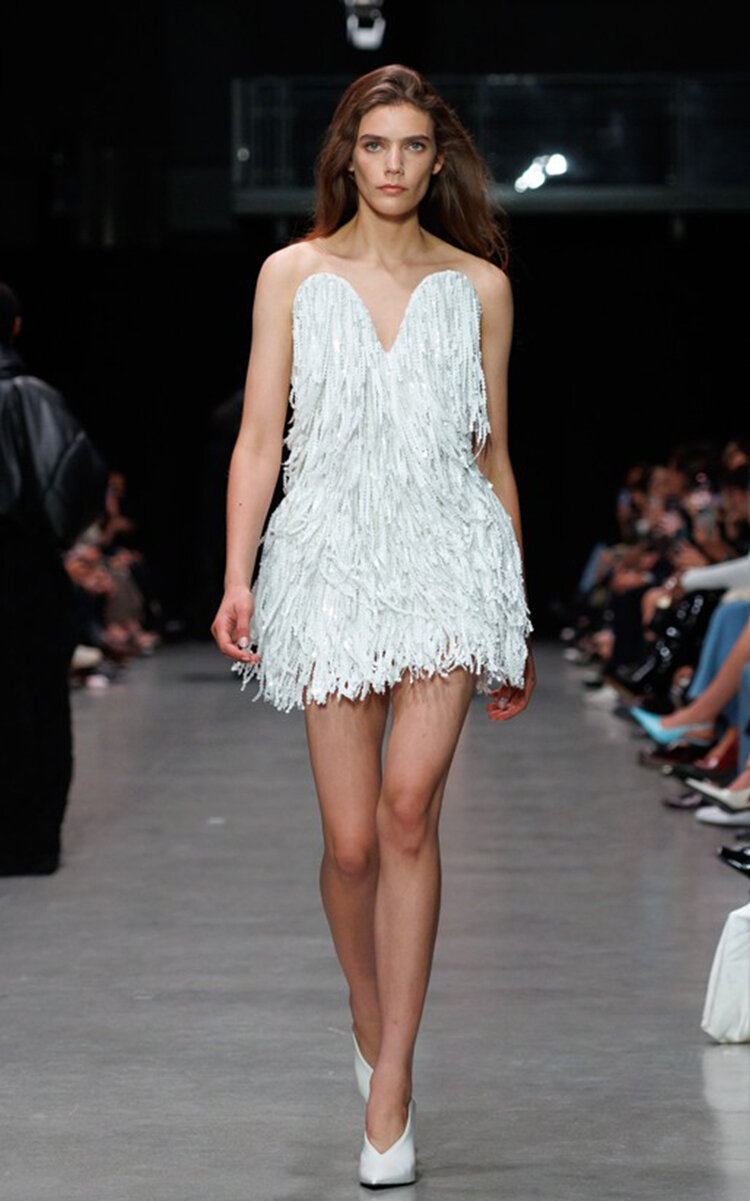 Stella Mccartney Fringed Sequin Mini Dress In White