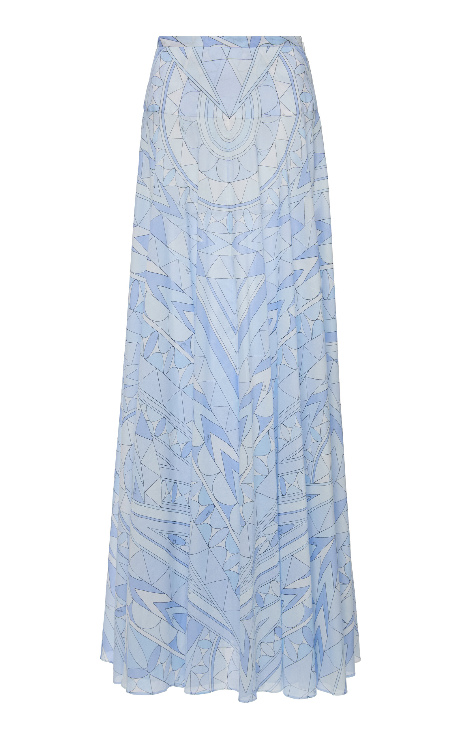 Pucci Gonna Pleated Cotton Maxi Skirt In Blue