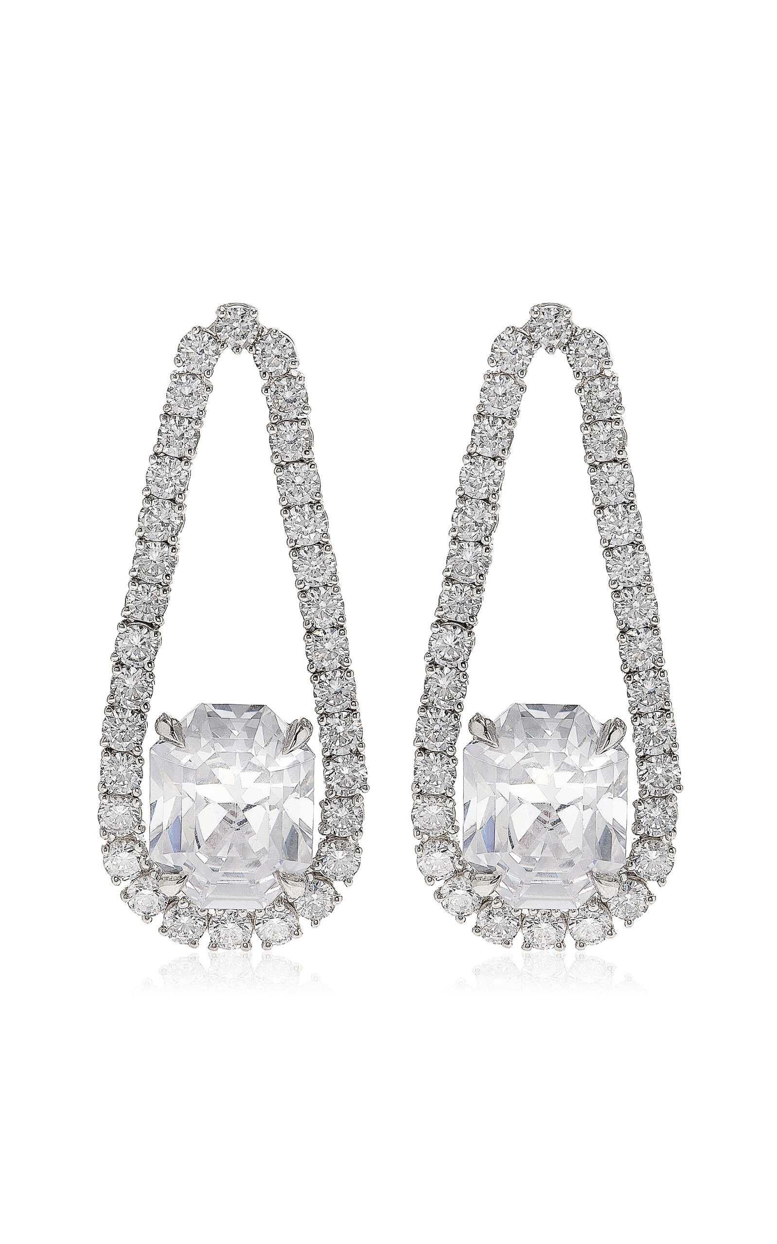 Swarovski Moda Exclusive Octagon Collection 18k White Gold Drop Earrings With Laboratory Grown Diamonds In Green