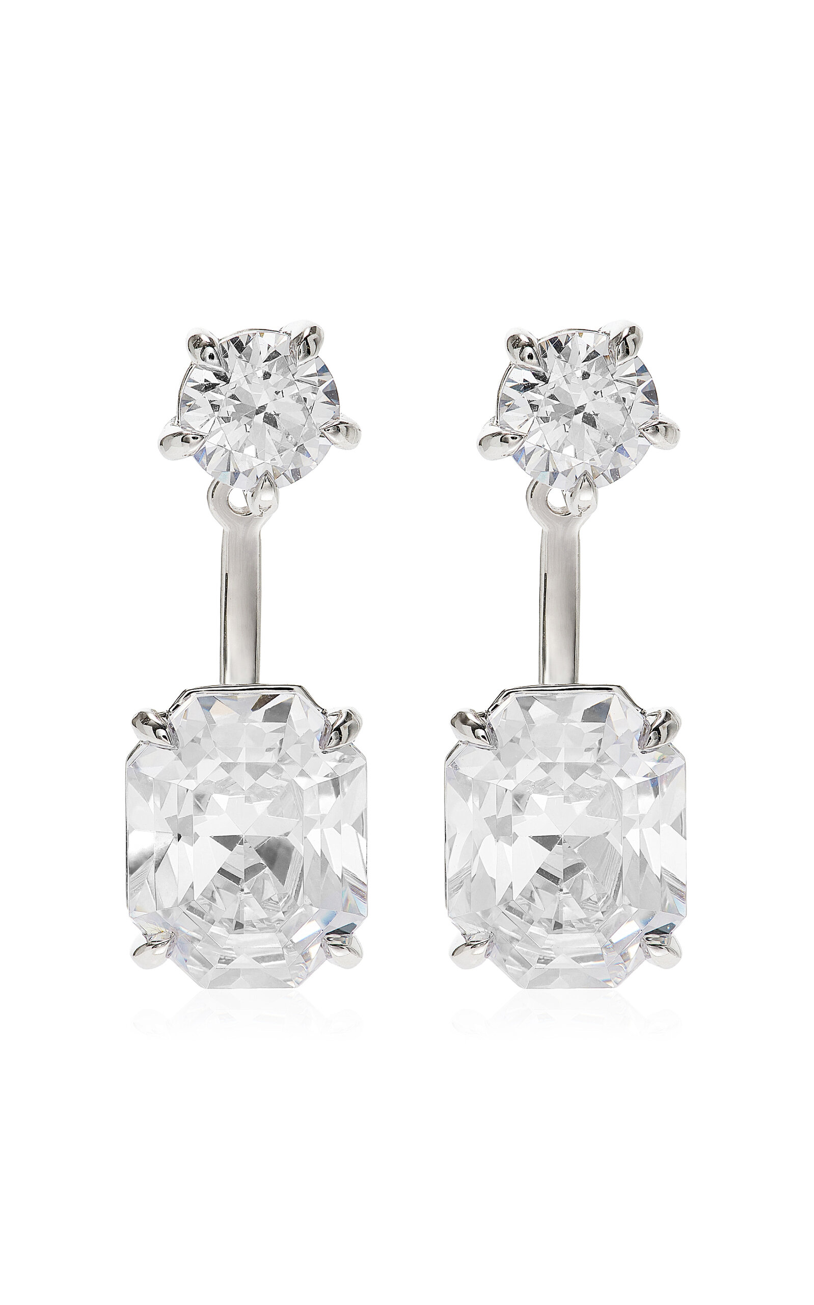 Swarovski Moda Exclusive Octagon Collection 18k White Gold Stud/jacket Earrings With Laboratory Grown Diamonds In Metallic