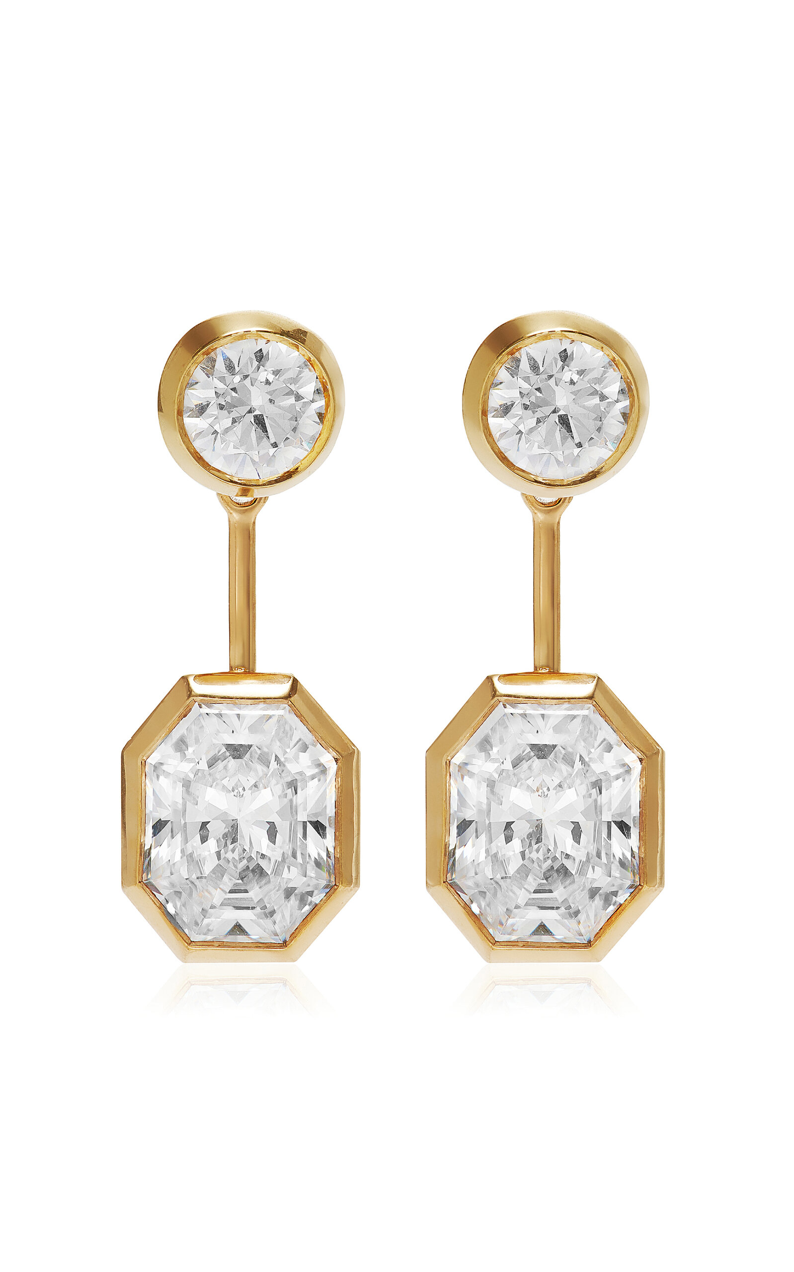 Swarovski Moda Exclusive Octagon Collection 18k Yellow Gold Stud/jacket Earrings With Laboratory Grown Diamond In Gold